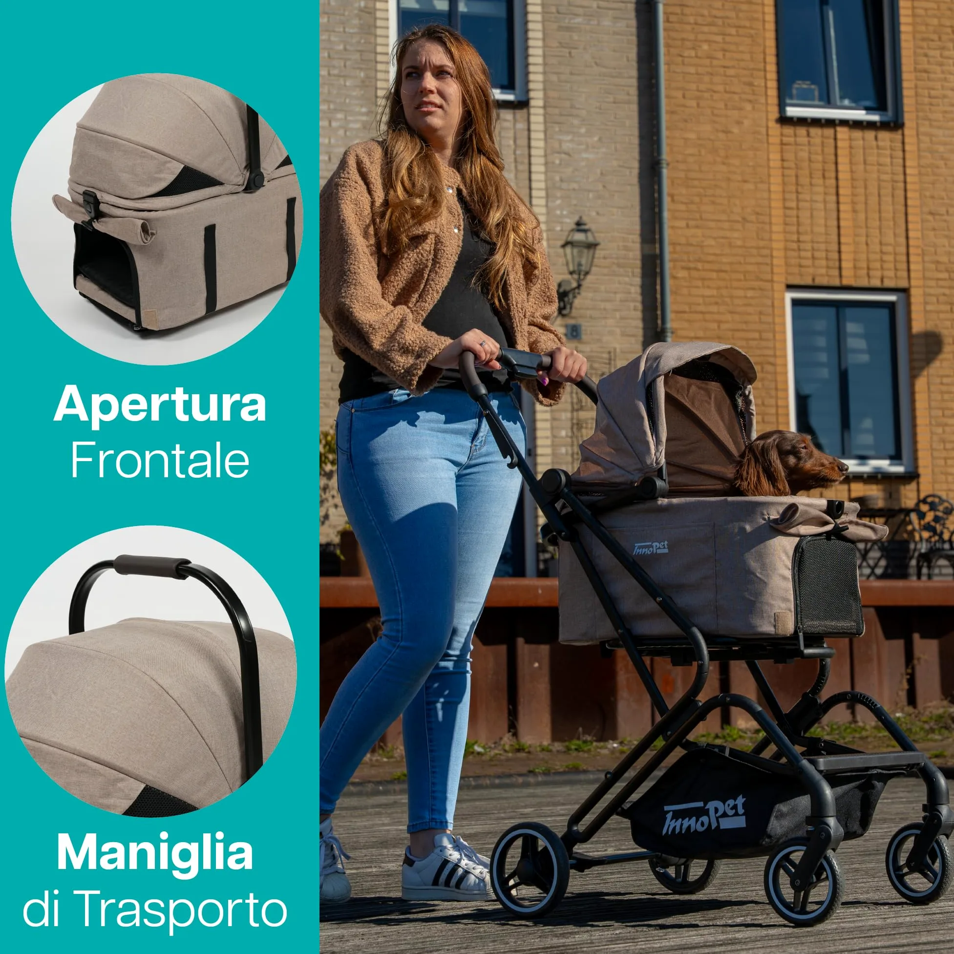 Passeggino compatto per animali Innopet Nomad - Passeggino pieghevole e leggero per cani e gatti fino a 20 kg - Trasportino per animali, seggiolino auto e passeggino 3in1