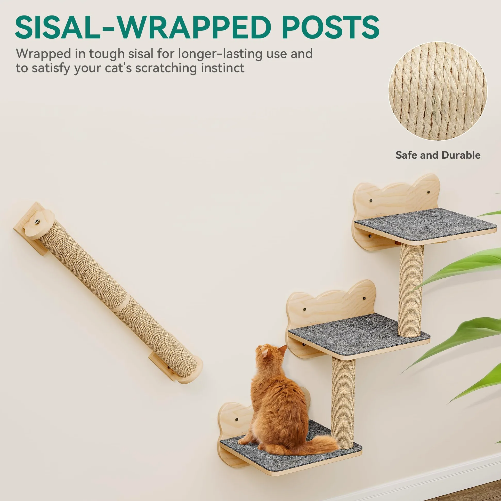 YITAHOME Set da parete per gatti in legno robusto, 7 ripiani con casa, ponte sospeso, scale, amaca e tiragraffi per dormire, giocare e riposare
