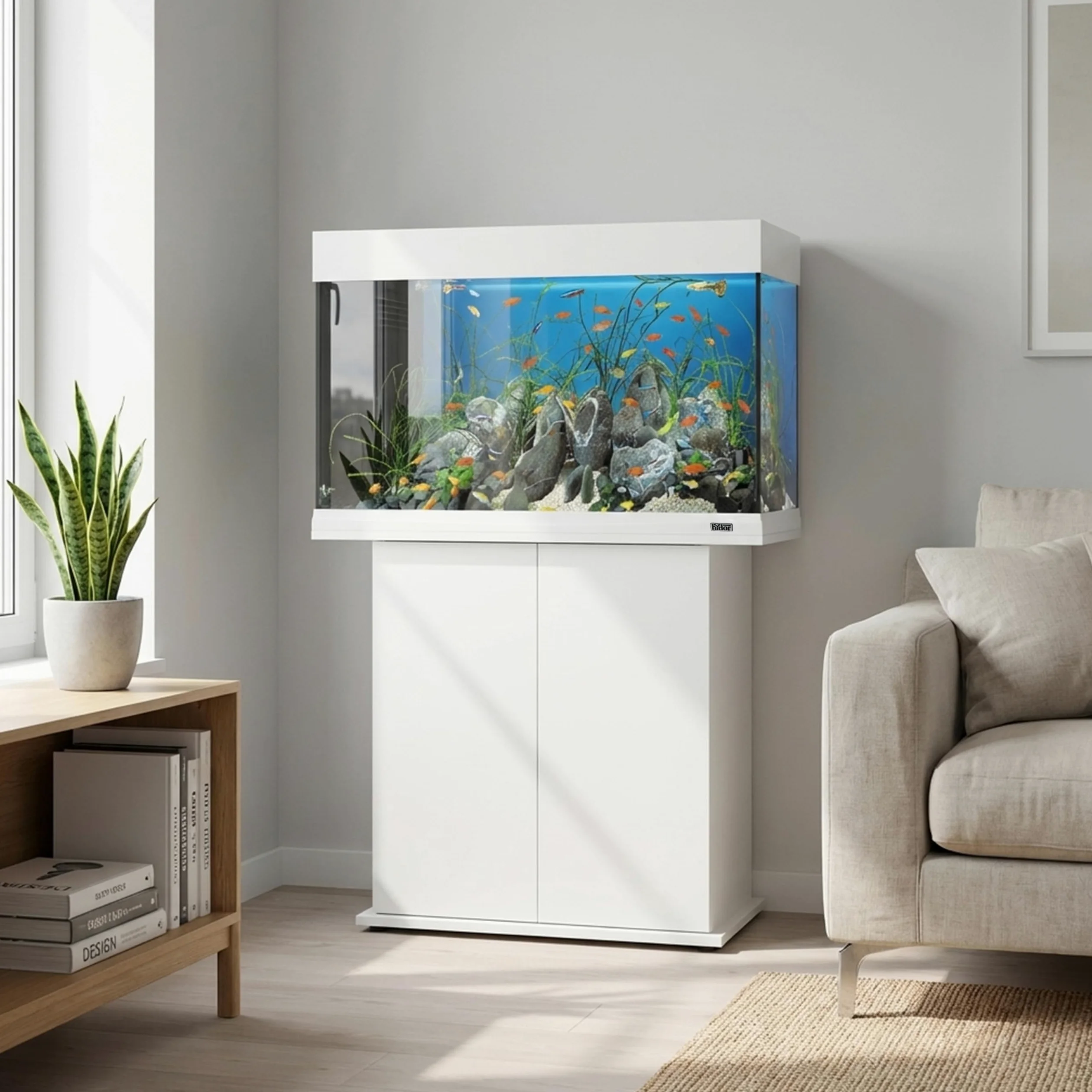 Ferplast Mobile supporto per acquario STAND DUBAI 80 con ante e ripiano, Piedini regolabili, Piano resistente all'acqua, 81 x 36 x h 73 cm, Legno Bianco