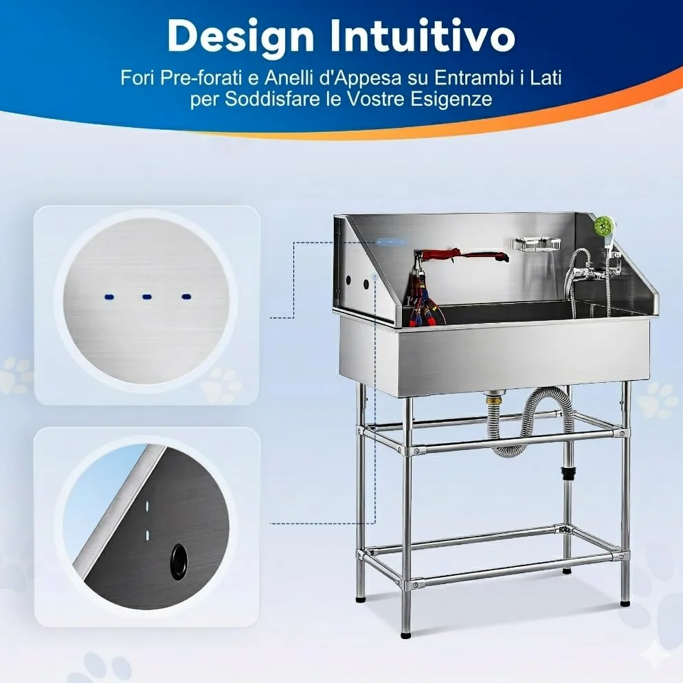 CO-Z 86 cm Vasca da Bagno per Cani Extra Elevata Altezza 120 cm, Vasca Toelettatura Professionale per Animali Domestici con Spruzzatore, Doccia per Toelettatura in Acciaio Inossidabile capacità 80 kg
