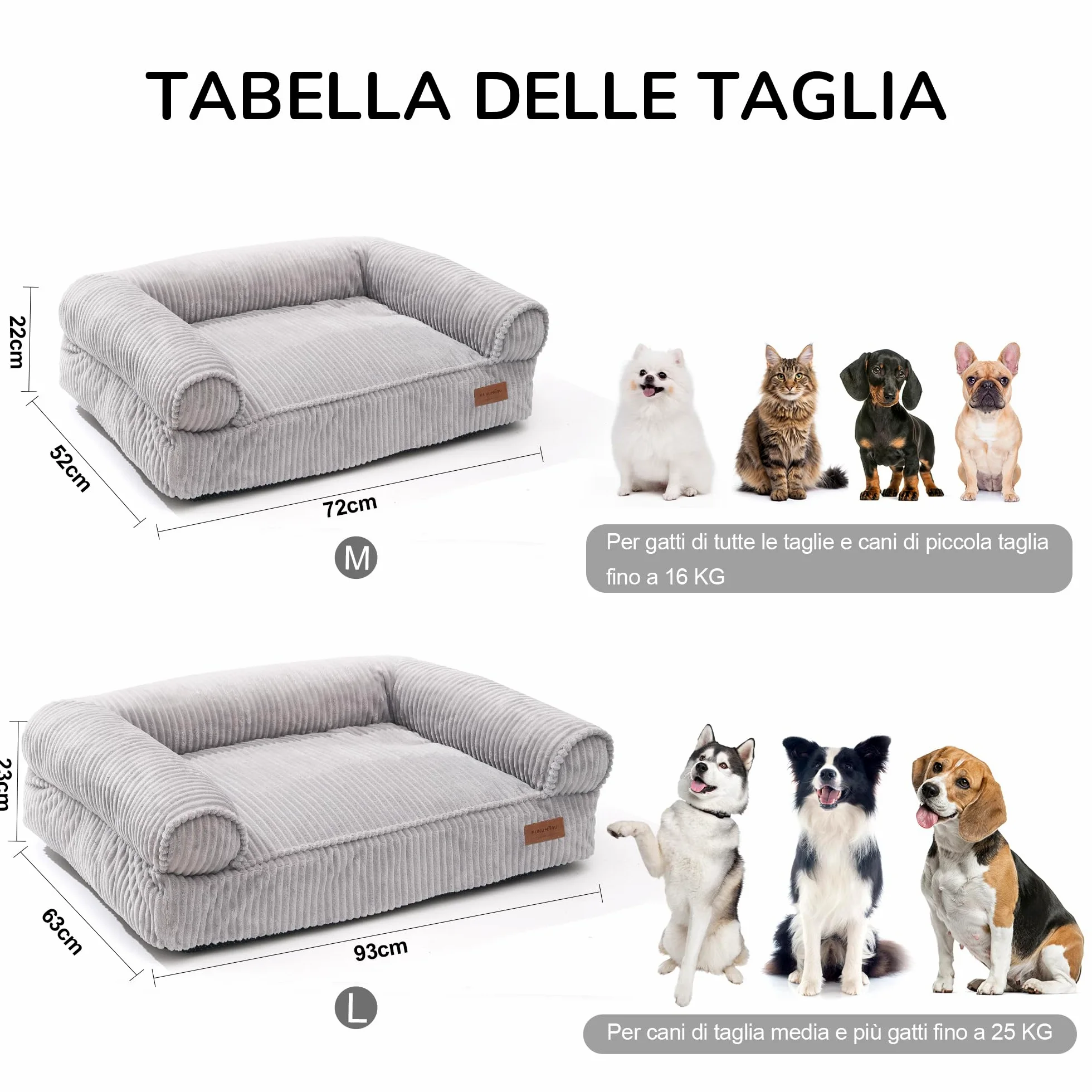 FUKUMARU Cuccia Gatto Interno,Tessuto Sfoderabile e Lavabile in Velluto a Coste, Letto per Gatti Ergonomico con Sostegno Integrato, Divano per Cani di Media Taglia, Base Antiscivolo, 72x52x22 cm