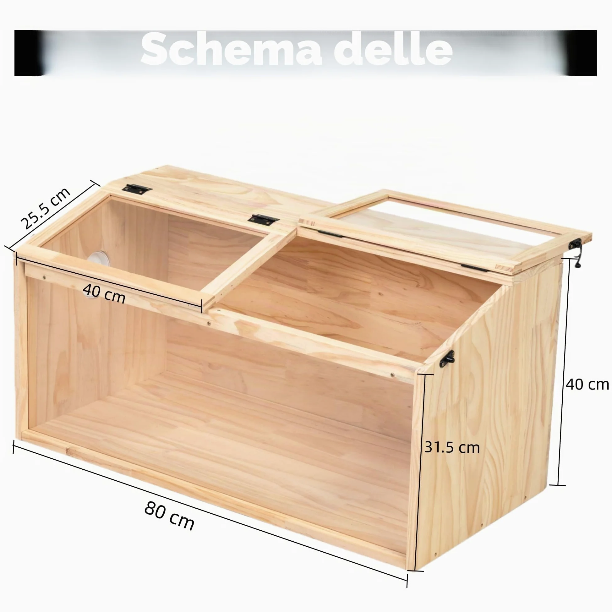 Gabbia per piccoli animali con coperchio pieghevole, recinto per interni in legno, con finestra in acrilico per la vista, adatta per porcellini d'India, criceti, tartarughe, 80 x 40,5 x 40 cm
