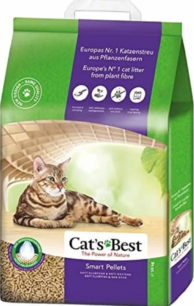 Cat's Best Smart Pellets, lettiera per gatti 100% vegetale, innovativa lettiera per gatti in fibre di legno attive antiaderenti, blocca la fuoriuscita, 10 kg/20 l