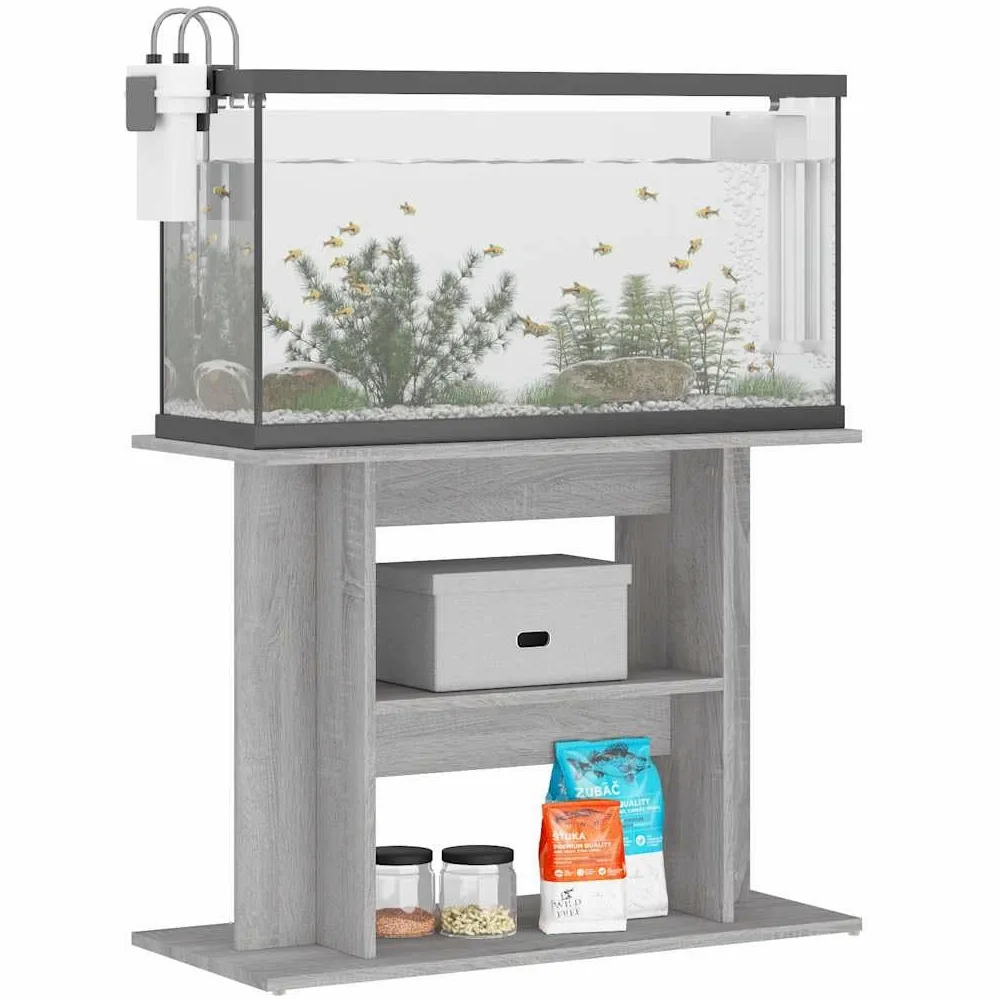 Supporto per acquario, grigio cemento, 80 x 35 x 60 cm, in legno, stabile mobile inferiore per acquario con 3 ripiani, pratico armadio per acquario per riporre mangime per pesci e accessori
