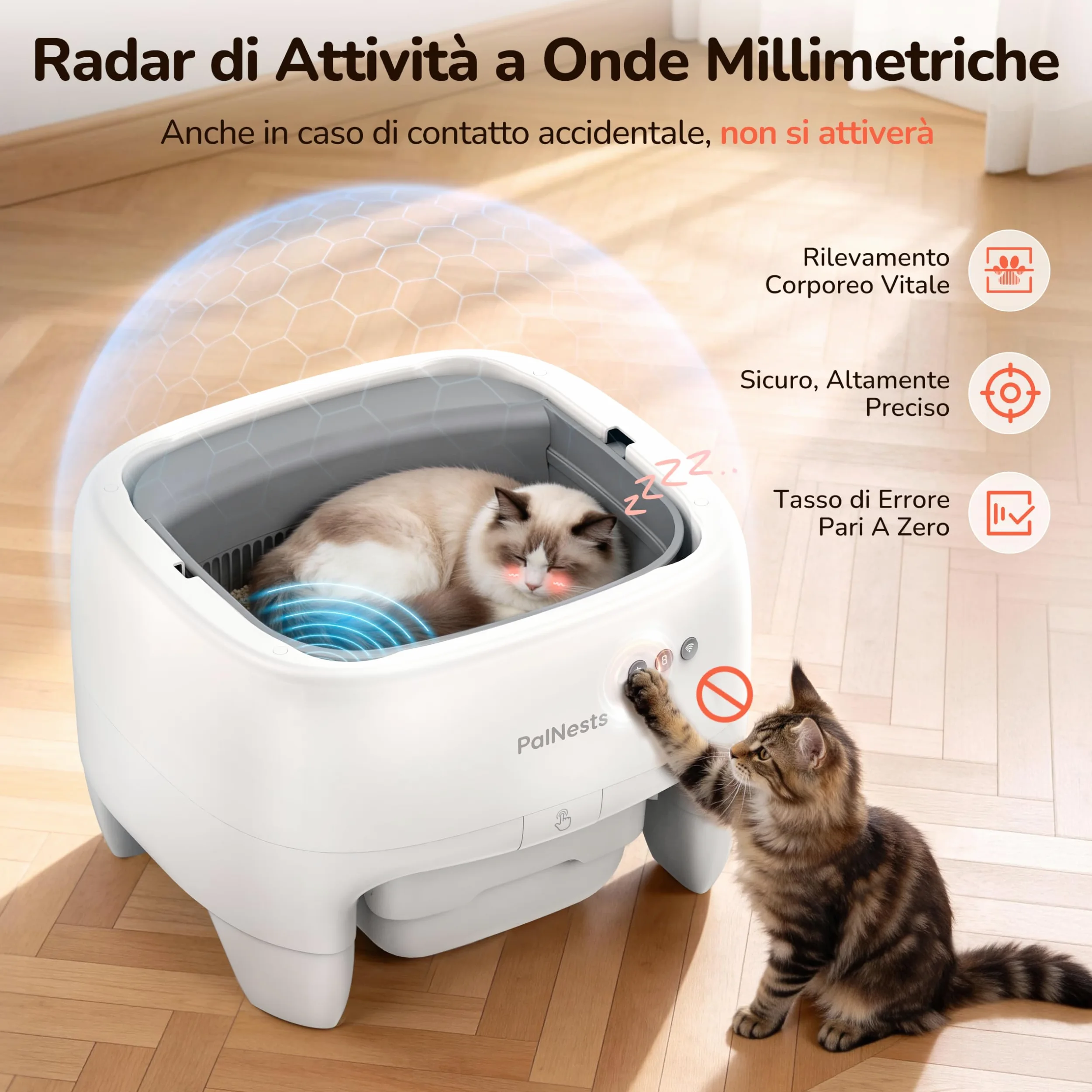 Lettiera Gatto Autopulente, Lettiera Automatica per Gatti Sicurezza Anti-Pizzicamento, Design Aperto con Ingresso dall'Alto per Gatti Grandi e Multipli, Controllo APP, Deodorizzazione, Bianco