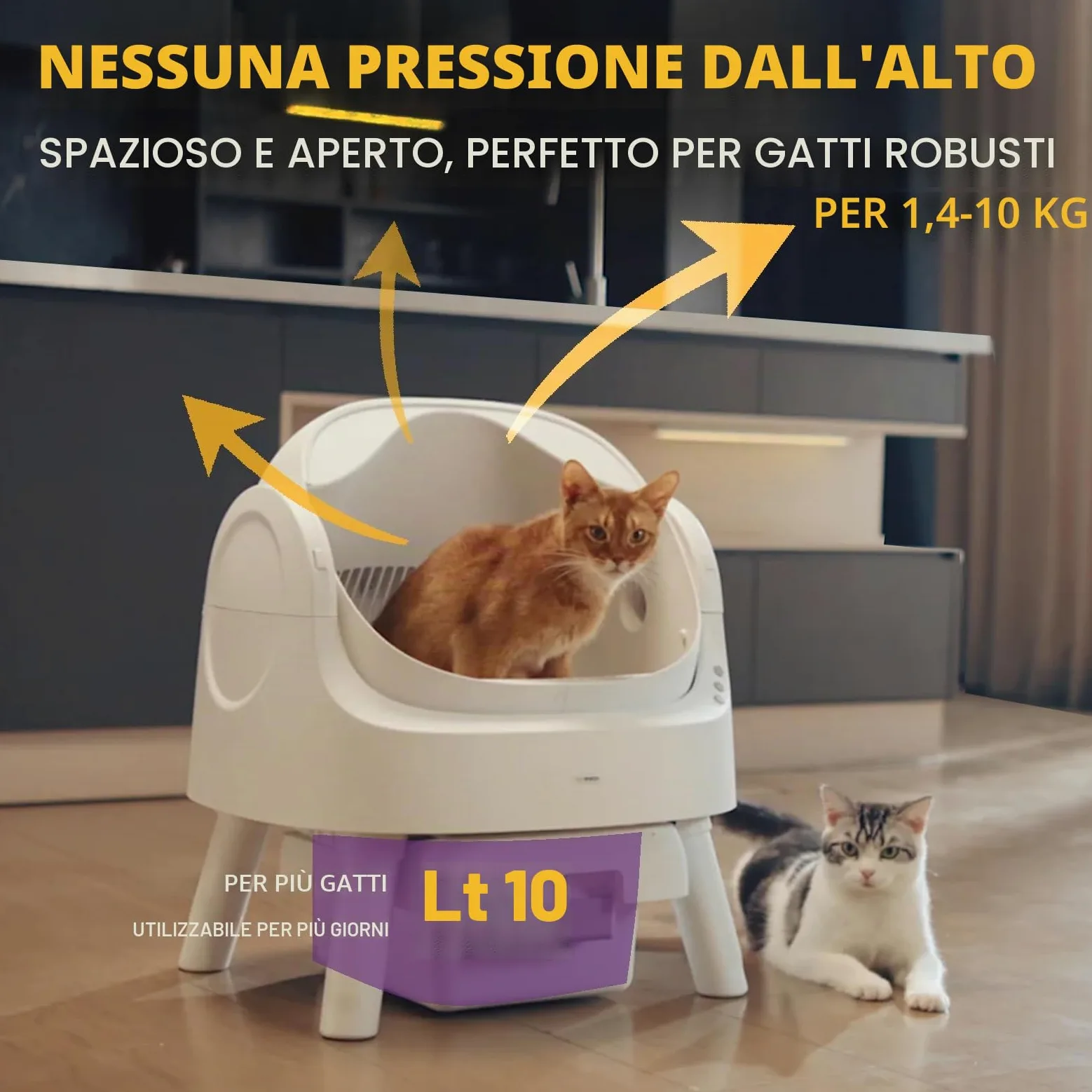 PetPivot Lettiera autopulente con design aperto, modalità automatiche e manuali, pulizia istantanea e pala semplice, ideale per gatti di grandi dimensioni, adatta per famiglie multigatti