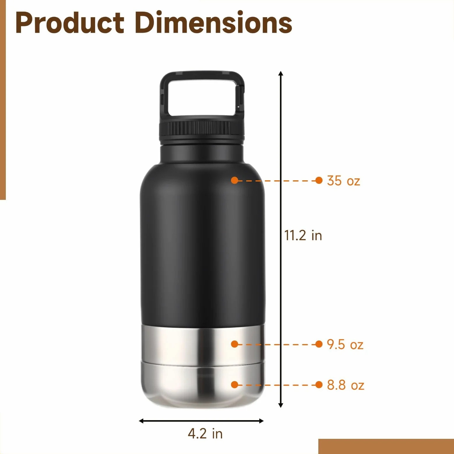 Borraccia 3 in 1 per cani, 1000 ml, in acciaio inox, con 2 ciotole staccabili, per viaggi, passeggiate, escursioni, attività all'aperto