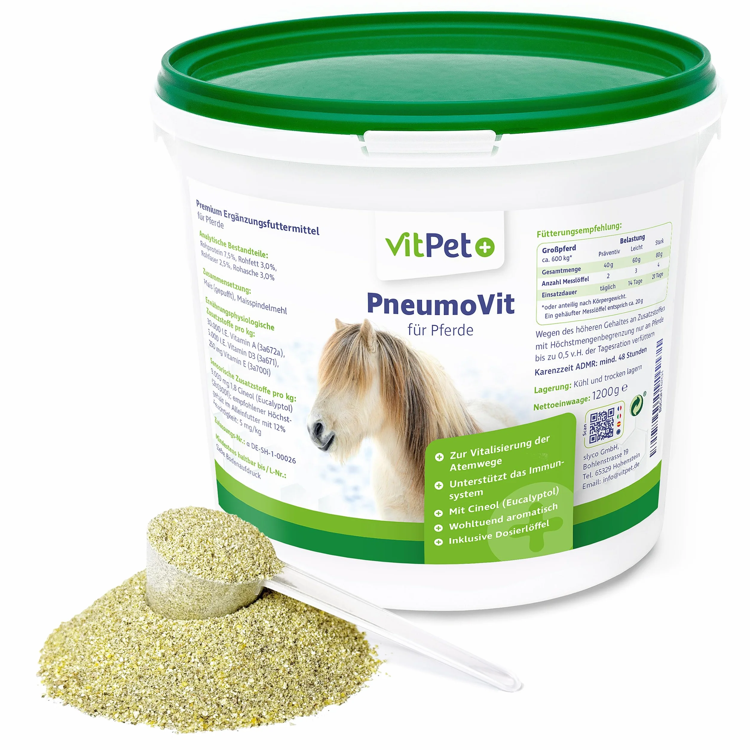 PneumoVit – Cavallo per la tosse – 1,2 kg – Con eucaliptolo naturale – Supporto respiratorio e immunitario – Facilita l'espettorazione – Espettorante e lenitivo