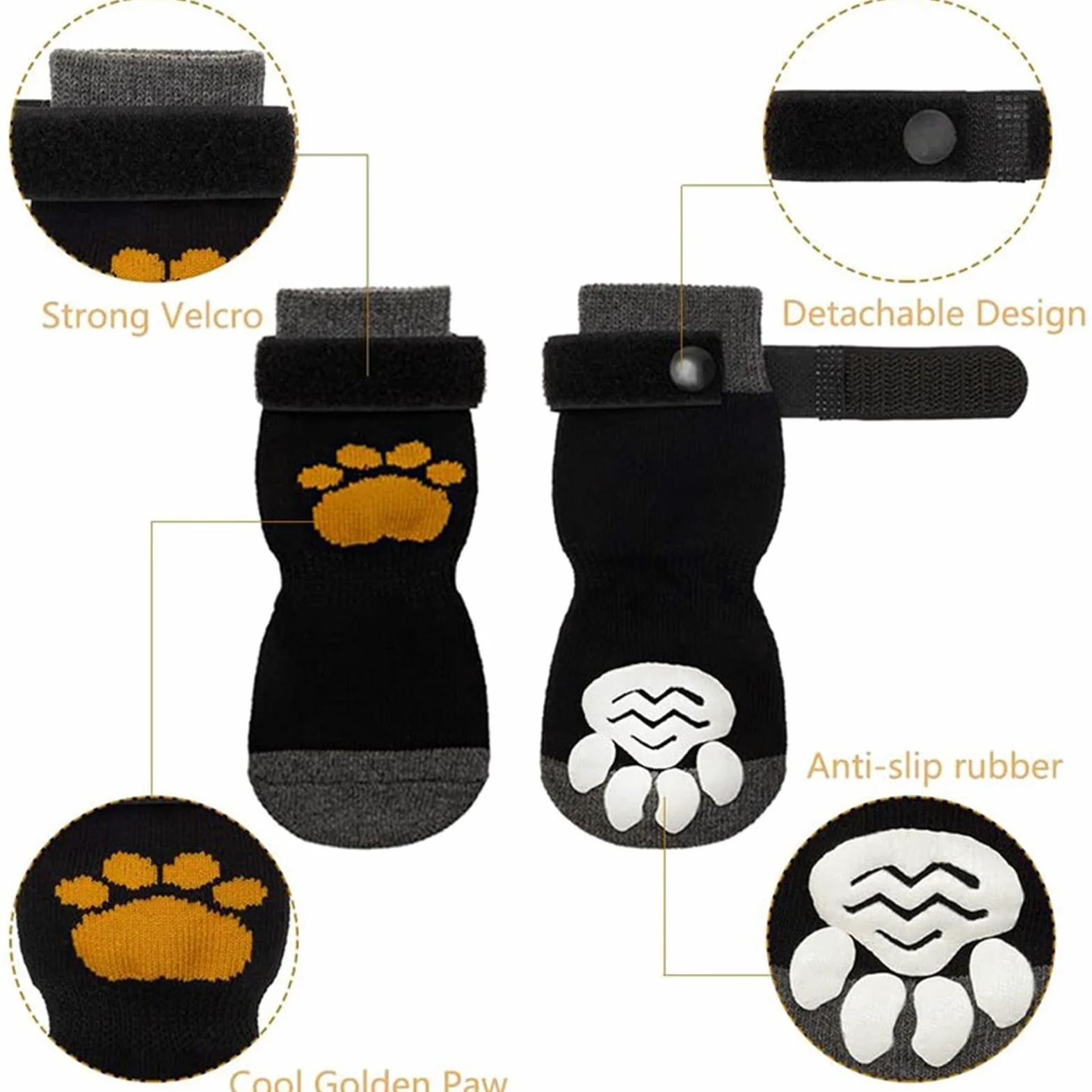 Calzini Antiscivolo per Cani con Cinghie Regolabili Protezioni per Zampe di Cane con Impugnature per Evitare Che Le Scarpe del Cane Lecchino O Scivolino,Nero,L