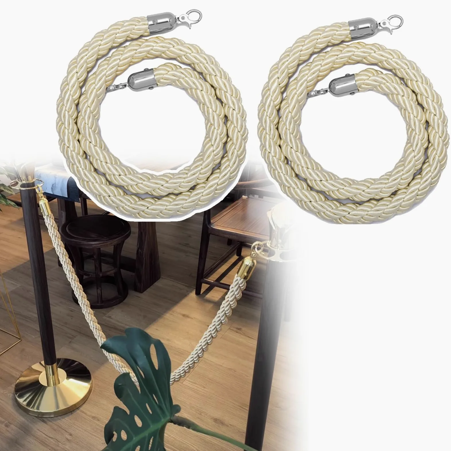 Generico Rete di Sicurezza per carichi Pesanti in Corda di Iuta, Protezione per Bambini, Corda per Bambini, barriera in Corda di Velluto Beige con Ganci in Metallo, Set di 2 Corde di delimitazione PE