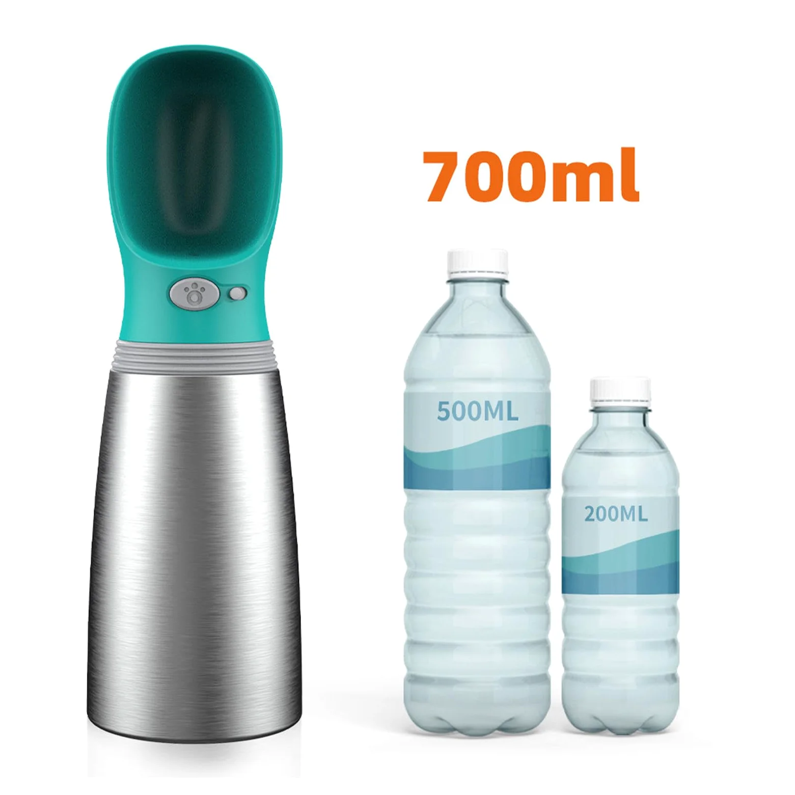 Bottiglia d'acqua da viaggio per cani, dispenser di idratazione per animali domestici, bottiglia in acciaio a prova di perdite con pieghevole, contenitore portatile per bevande all'aperto