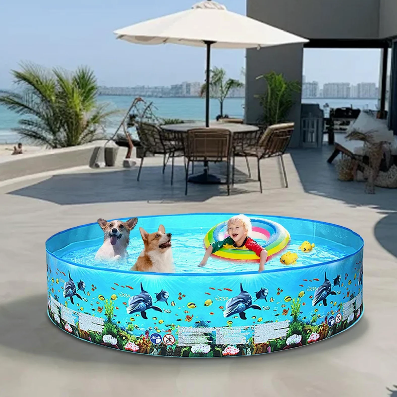 Piscina Rigida Pieghevole Vasca Non Gonfiabile Per Feste E Nuoto All'Aperto | Piscina ad Acqua Pieghevole Per Animali Domestici Bambini Adulti Famiglia Giardino Cortile Terrazza