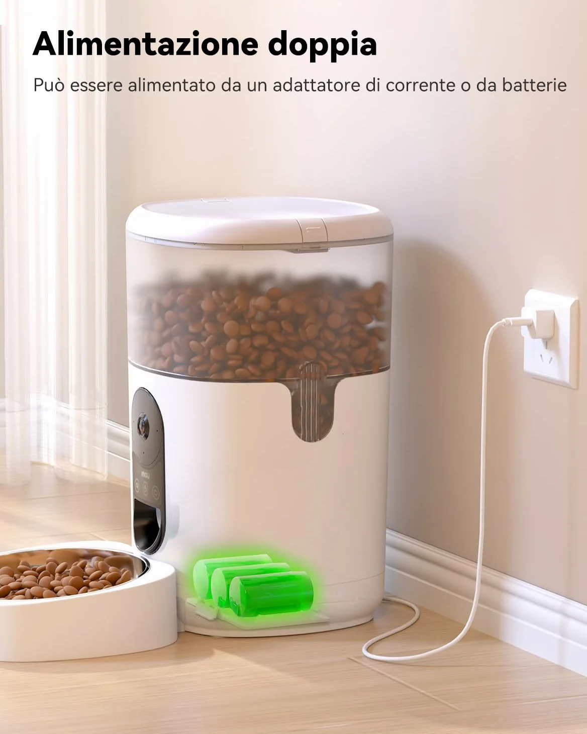 Imou 4L Distributore Automatico Cibo Gatti con 360° Telecamera, 4MP Distributore Automatico con Sensore per Cibo Basso, Tracciamento del Gatti/Cani, 2.4G WiFi, 1-15 Pasti/Giorno, Controllo APP