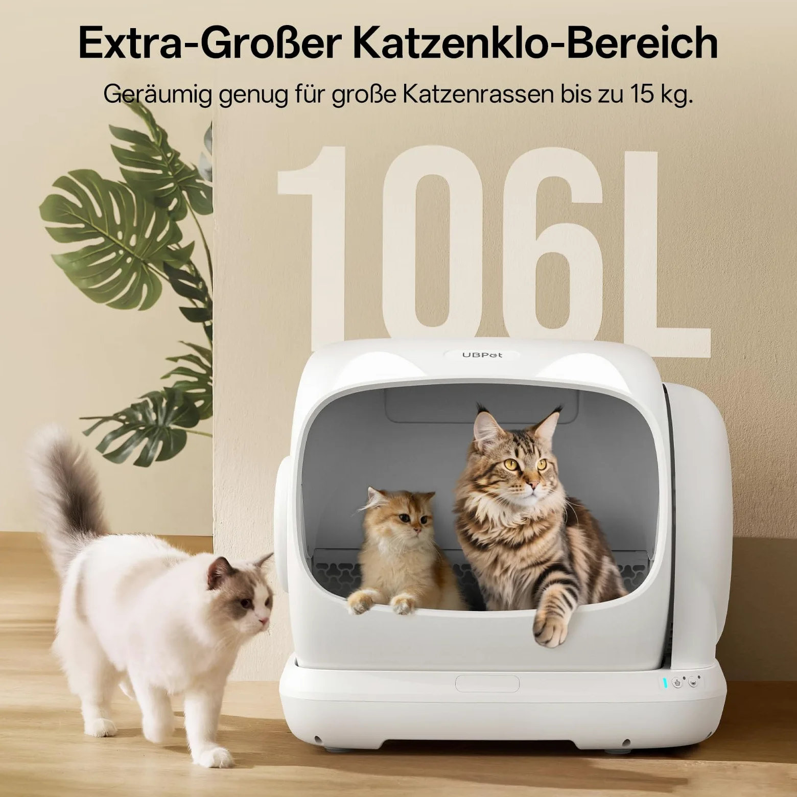 UBPET XXXL Lettiera Gatto Autopulente, 106L-Lettiera Autopulente per Gatti con Controllo App, Deodorizzatore, Grande Capacità, Lettiera Automatica per Più Gatti