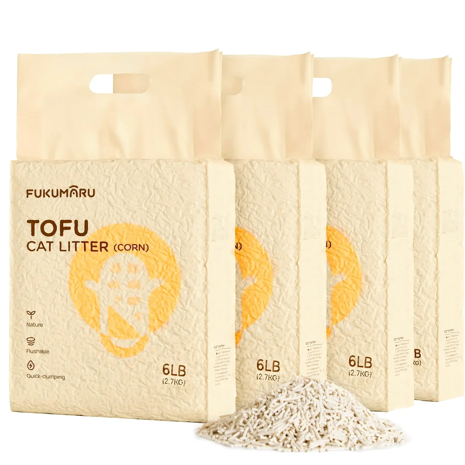 FUKUMARU Lettiera per Gatti al Tofu- 24L, Lettiera Agglomerante Naturale di Mais e Fagioli, Senza Polvere, Biodegradabile, Agglomerazione Rapida,Controllo Odori Efficace,Smaltibile nel WC.