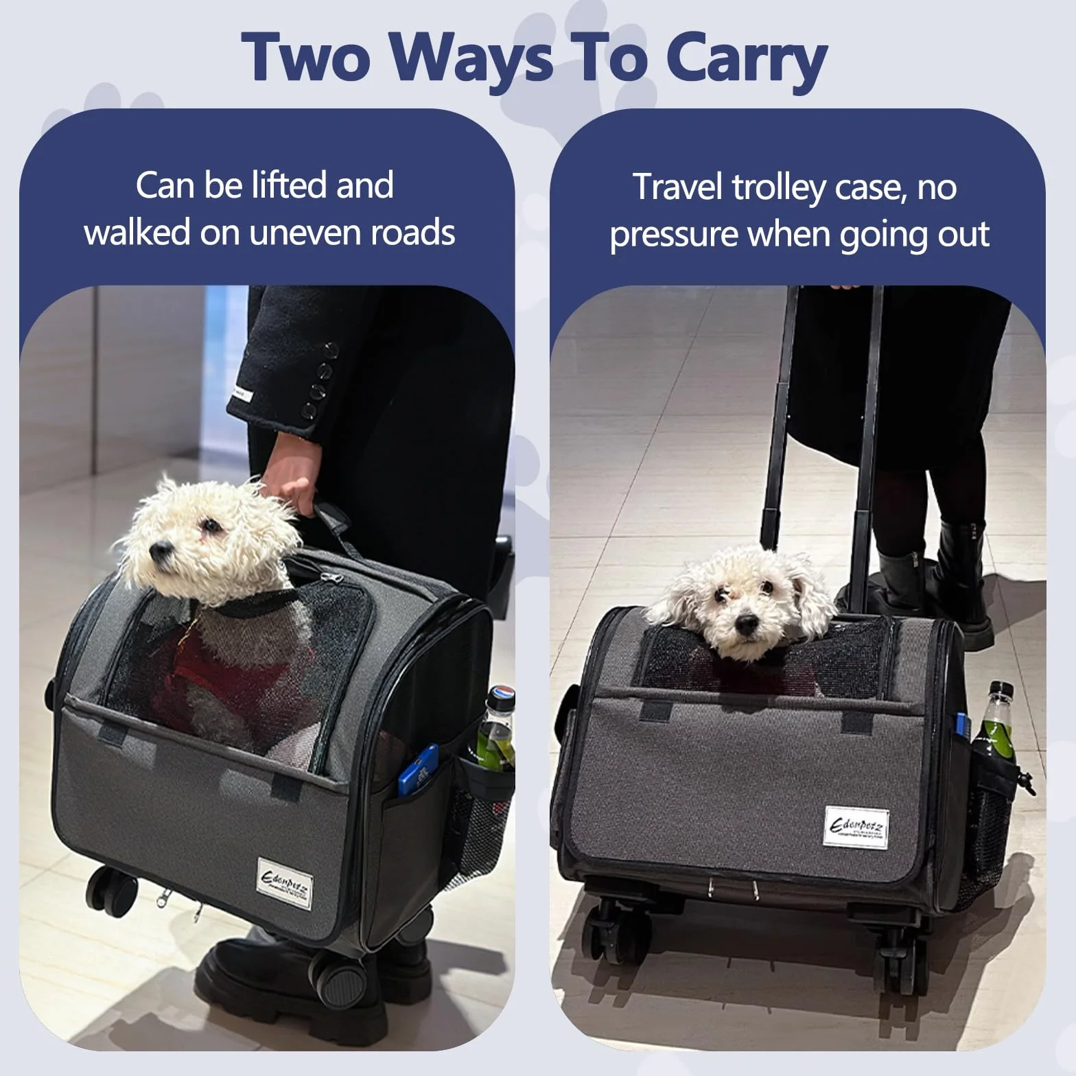 Galatée Borsa Da Viaggio Per Cani Con Ruote Removibili, Trasportino Per Animali Approvato Dalle Compagnie Aeree, Borsa Pieghevole Per Gatti Con Rete Traspirante, Passeggino Per Animali(Nero)