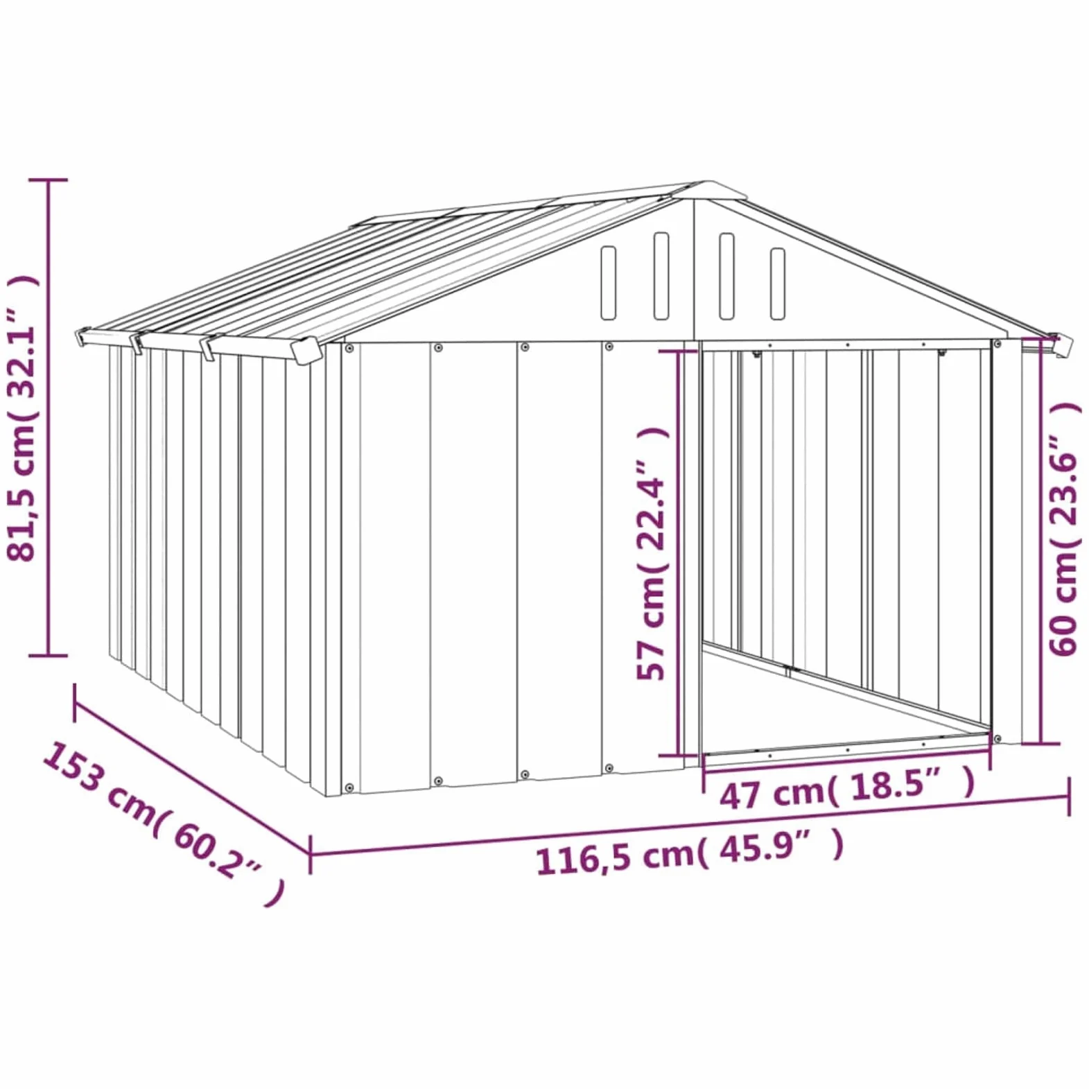 IKAYAA Recinto per Cani da Esterno Casetta per Cani Gabbia per Cani Box per Cani da Esterno Acciaio Zincato-Antracite-116.5 x 153 x 81.5 cm
