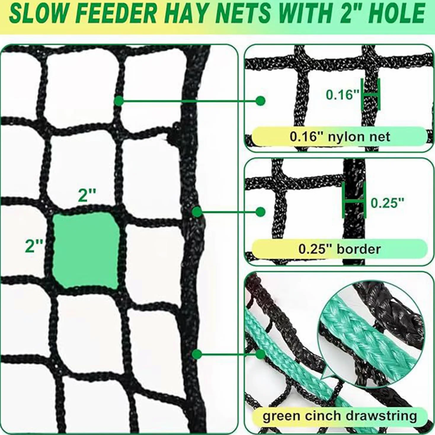 Rete Da Fieno Per Cavalli,5x5 FT Rete Da Fieno Per Balle Rotonde,Per Cavalli,Rete Di Alimentazione a Maglia Stretta,Prolungamento Dei Tempi Di Alimentazione (150x150cm)
