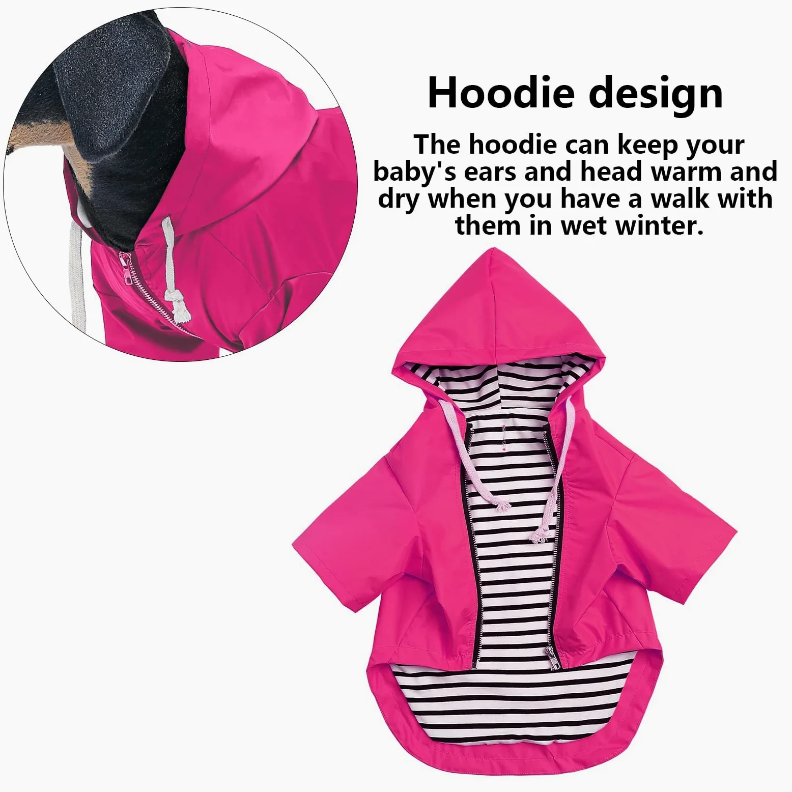 Impermeabile per Cani con Cappuccio, Impermeabile/Pioggia, Coulisse Regolabile, Design Tascabile, Elegante Impermeabile per Cani di Alta qualità (Pink XX)