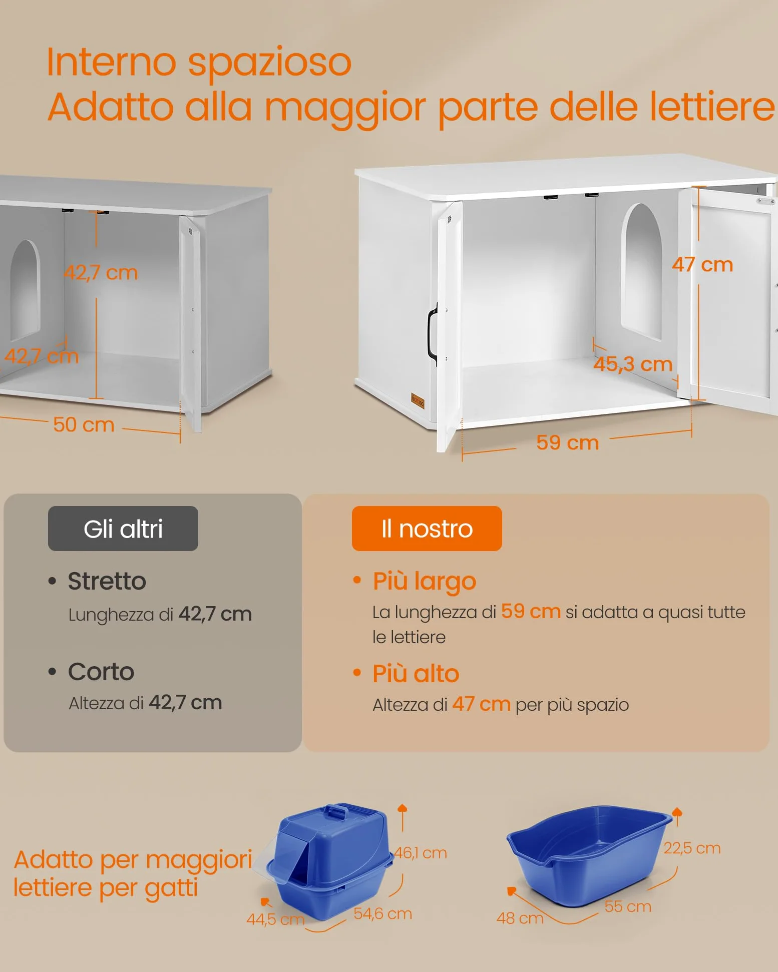 Feandrea Mobile per Lettiera, Mobile Moderno per Lettiera Nascosto, con Ingresso Frontale, Doppie Porte, Maniglie, Casetta per Gatti, Tavolino Laterale, 85 x 48,5 x 50 cm, Bianco Nuvola PCL012W01