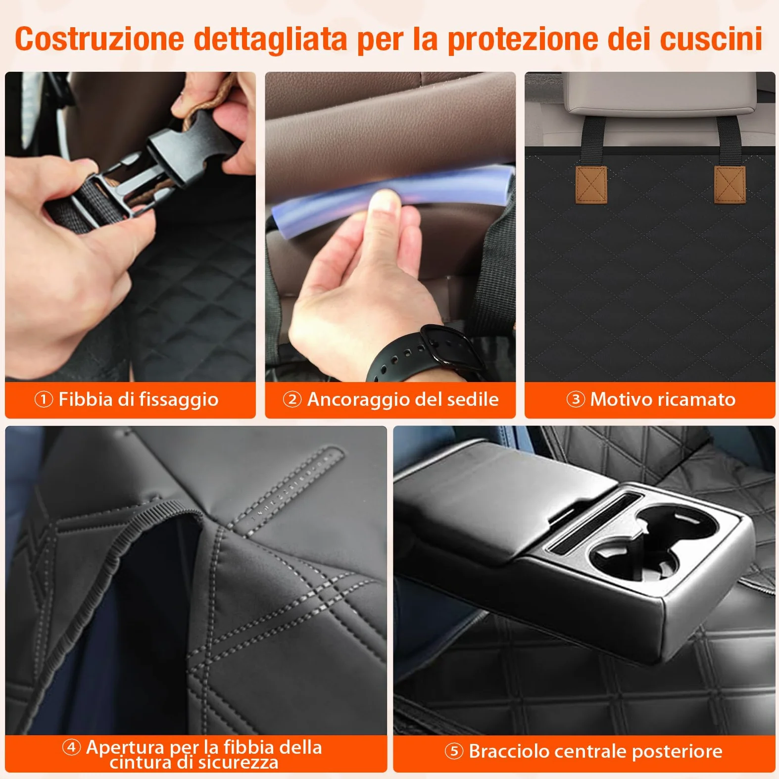 Coprisedile Auto per Aani Sedile Posteriore Dell'Auto, Antiscivolo, Impermeabile, 136 x 45 cm, Antigraffio, con Isofix, Compatibile con La Maggior Parte Delle Auto, SUV e Camion (Nero)
