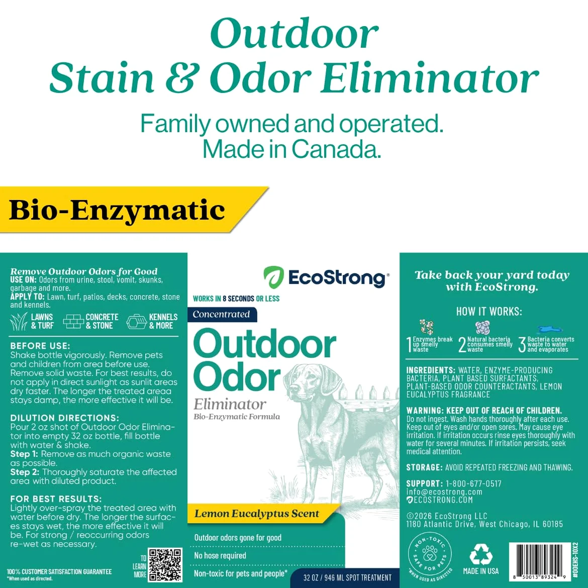 Eliminatore di odori per esterni, detergente enzimatico per l'urina del cane, potente deodorante per animali domestici, gatti, animali, forza professionale per cortile, tappeto erboso, canili, patii,