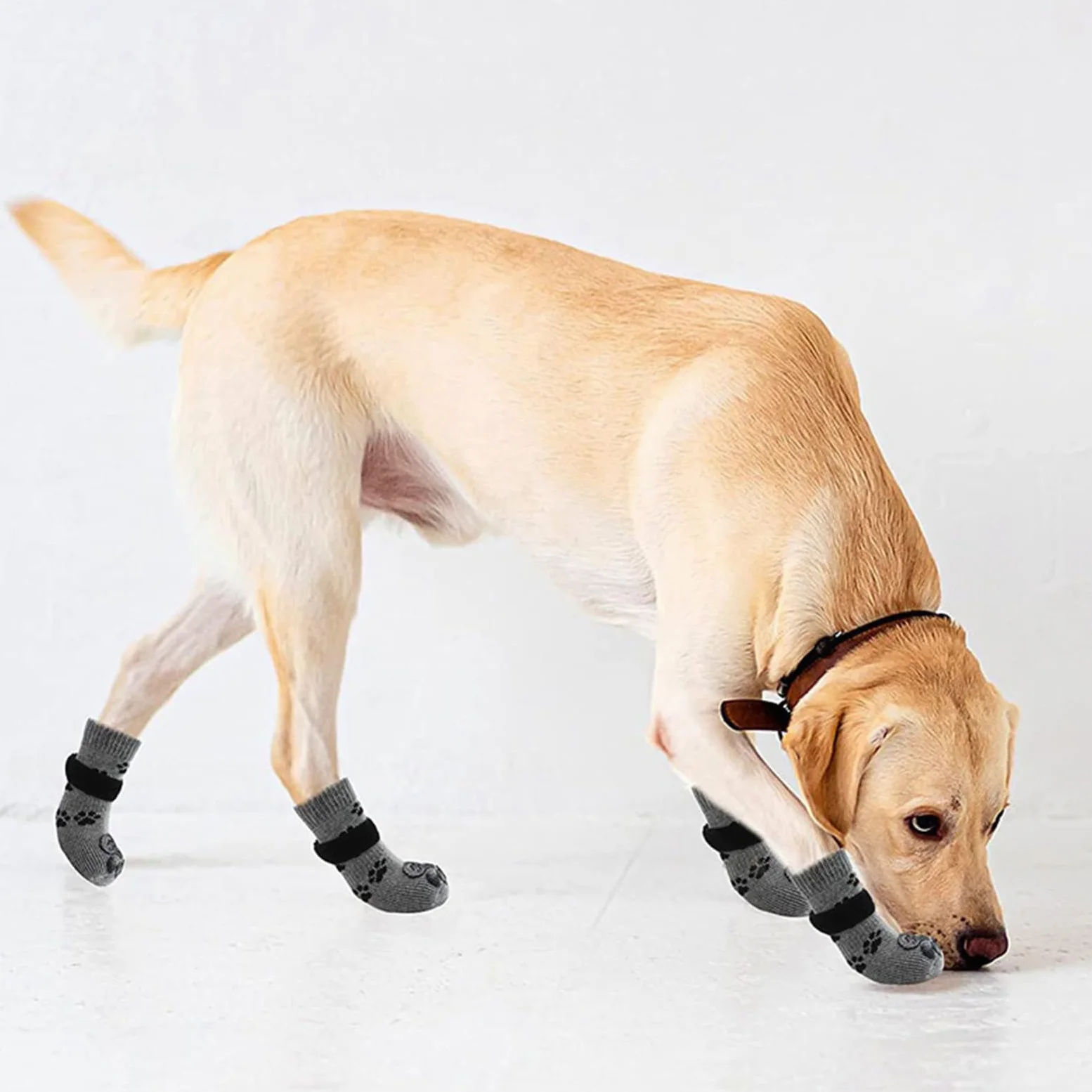 Calzini Antiscivolo per Cani Pavimenti in Legno Scarpe Evitare Che Le Protezioni Zampe degli Animali Domestici Si Lecchino E Scivolino,Grigio,L