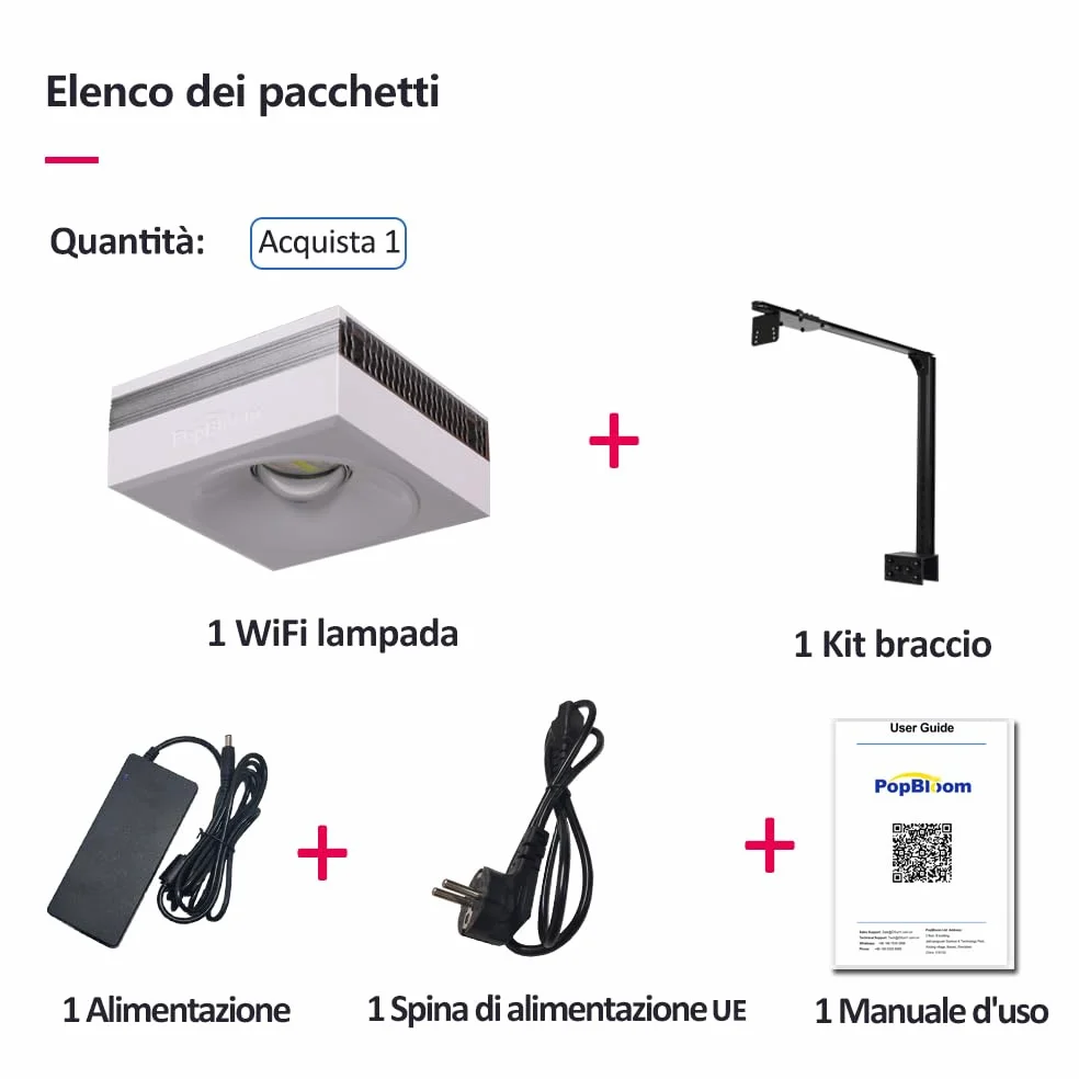 PopBloom WiFi LED Acquario Marino 100W, Lampada Acquario Marino a Spettro Completo per acquario di pesci SPS/LPS, L'APP supporta l'italiano (1 lampada con kit a braccio)
