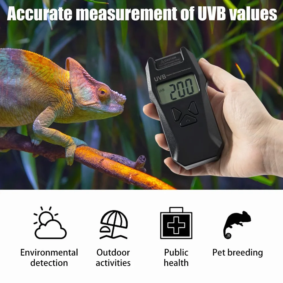 DONGKER Indice UVB con sonda reversibile, radiometro digitale portatile con funzione di registrazione dei dati, per test ambientali sui rettili