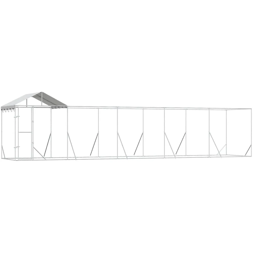 Cuccia esterna in acciaio zincato argento, 10 x 2 x 2,5 m | Con tettuccio impermeabile, porta con serratura, rete ventilata, per cani e piccoli animali