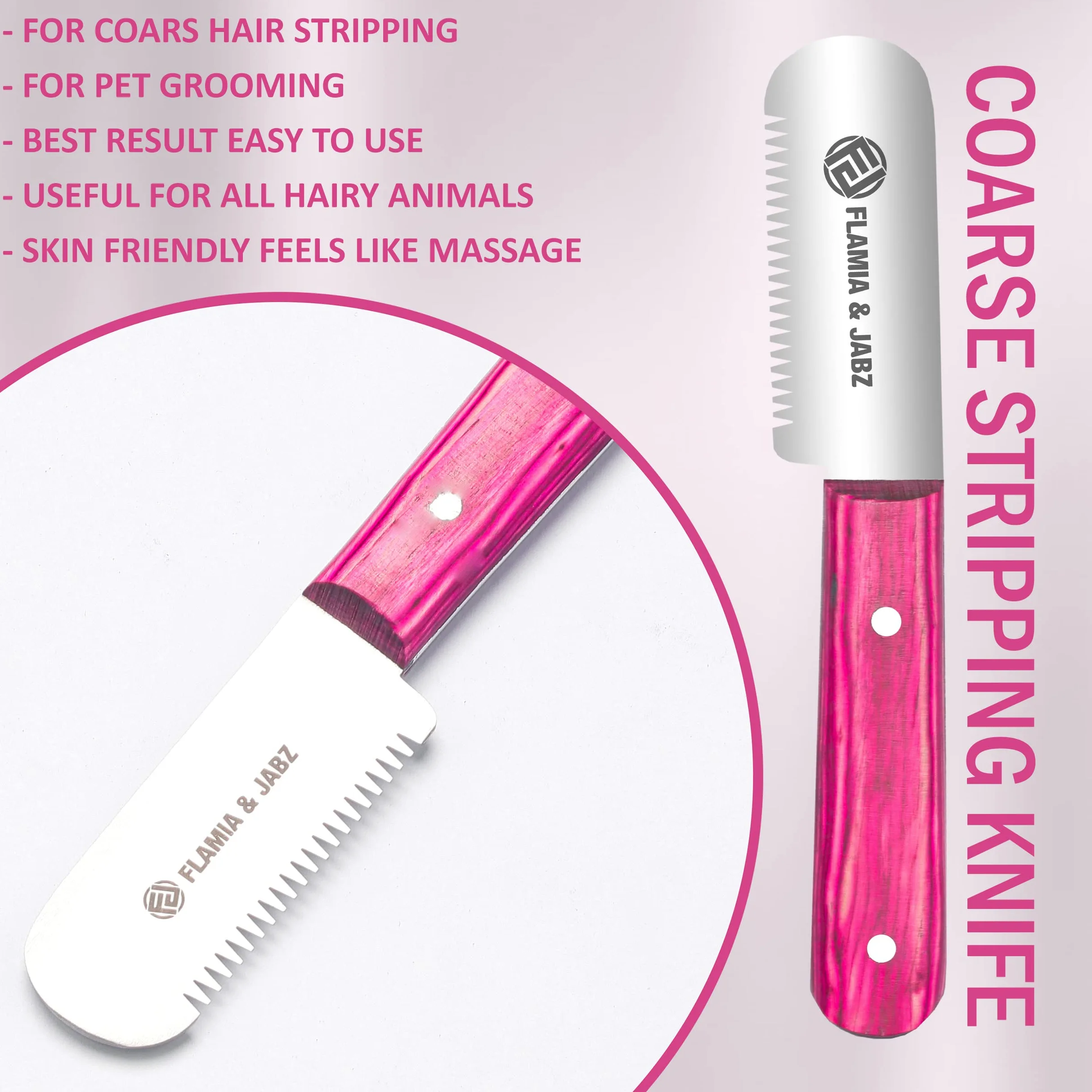 FJ Professional - Coltello spelafili per destrorsi, lama da 7,6 cm (acciaio inox) (grossolano, rosa)