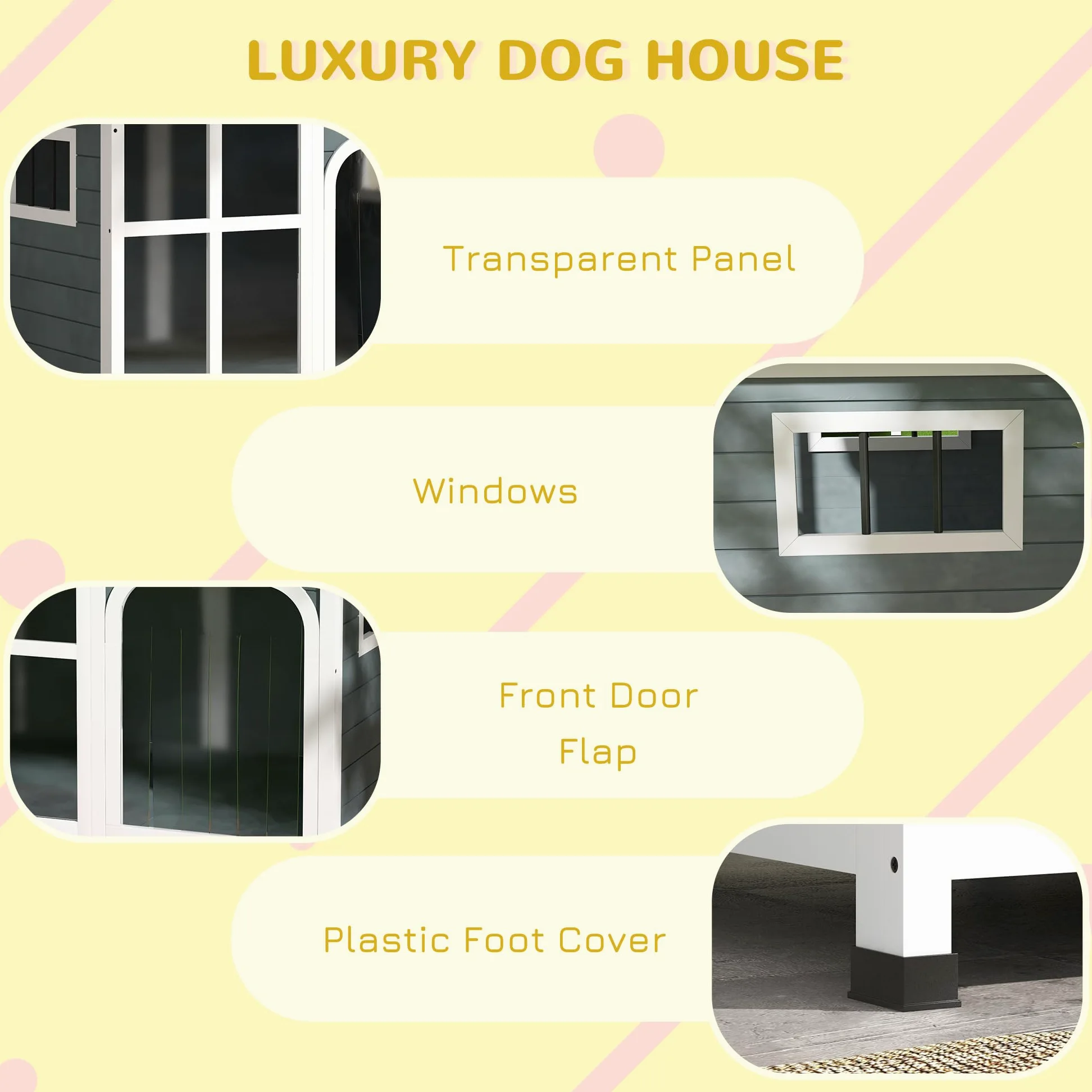 PawHut Cuccia per Cani da Esterno in Legno, Casetta per Cani con Tenda Protettiva, Finestra e Tetto Apribile, Cani Taglia Media max. 20 kg, 101x66.5x70.5cm, Grigio Scuro