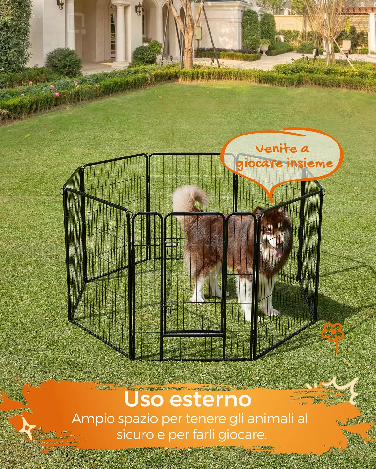 Feandrea Recinto per Animali Box per Cani, 8 Pannelli 77 x 100 cm, Nero PPK81H
