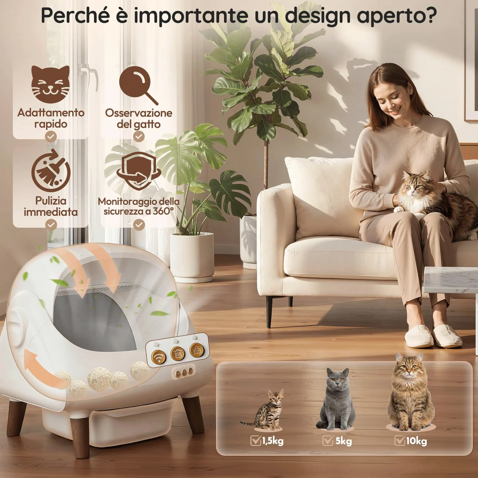 Devoko Lettiera Gatto Autopulente, Controllo tramite APP, Aperta Lettiera Automatica Gatto, XXL, per Gatti fino a 15 kg, Autopulizia per 15 Giorni, Adatta per Famiglie con Più Gatti