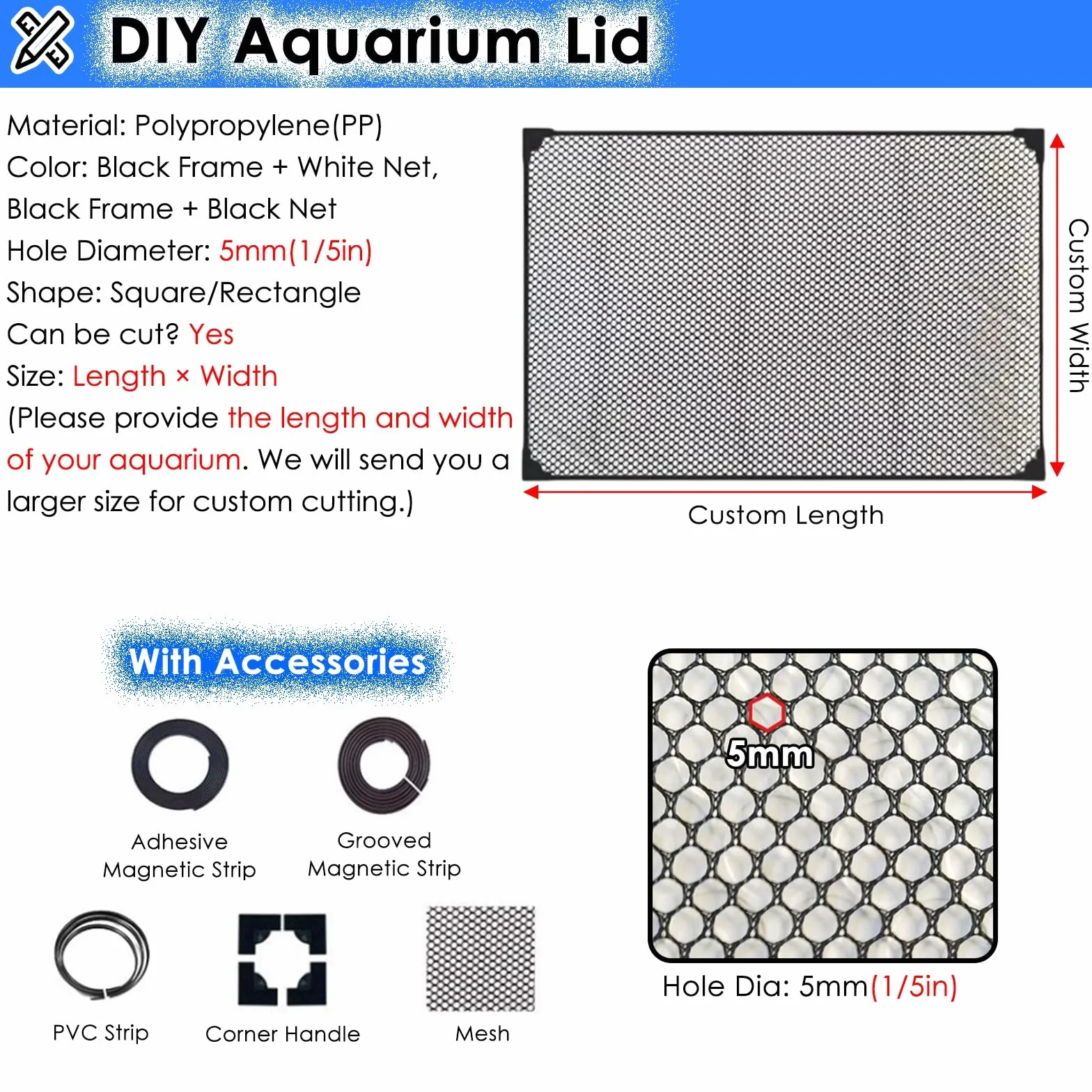 PEYNIR Coperchio Acquario Coperchio in Rete per terrario e Acquario, Coperchio per Acquario Fai da Te/Rete Anti-Salto con Bordi magnetici, Rete di Ventilazione(L39.4xW11.8in/100x30cm)