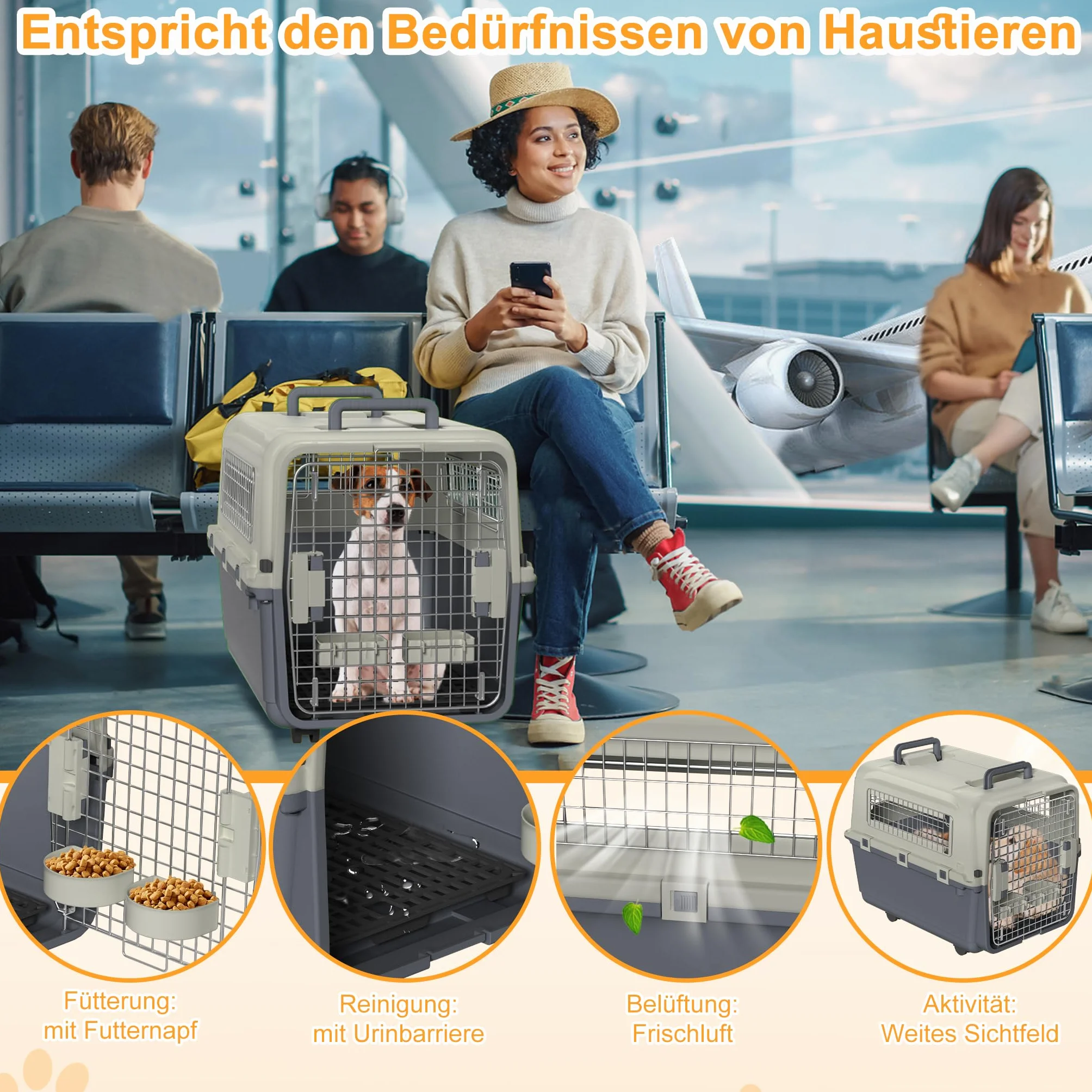 Trasportino per cani e gatti, 67 x 51 x 58,5 cm, trasportino per animali domestici, con porta in metallo e ruote, adatto per aereo, auto, viaggio, fino a 12,5 kg