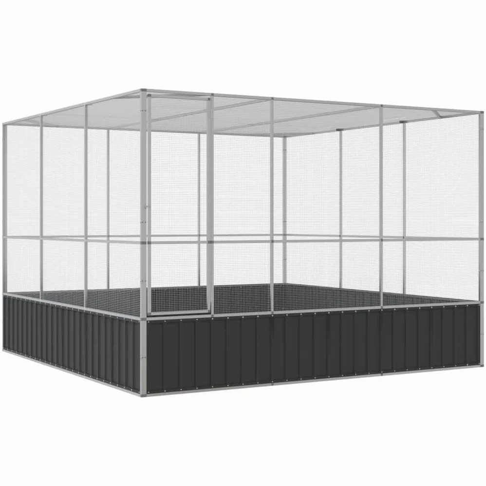Festnight Voliera Argento 311x307x212 cm in Acciaio, Voliera per Uccelli da Esterno, Gabbia per Uccelli, Gabbia Pappagalli, Gabbietta Uccellini