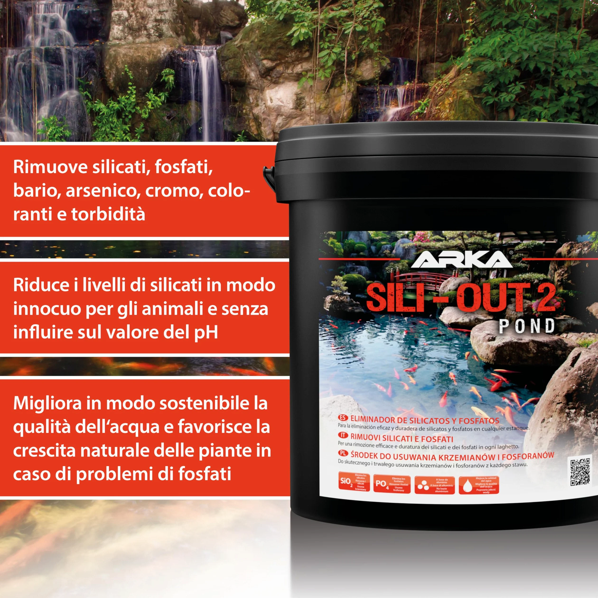 ARKA Pond Sili-Out 2-20 L - Potente assorbitore di silicati, rimuove efficacemente silicati, fosfati e altri inquinanti da qualsiasi laghetto da giardino, migliorando la qualità dell'acqua.