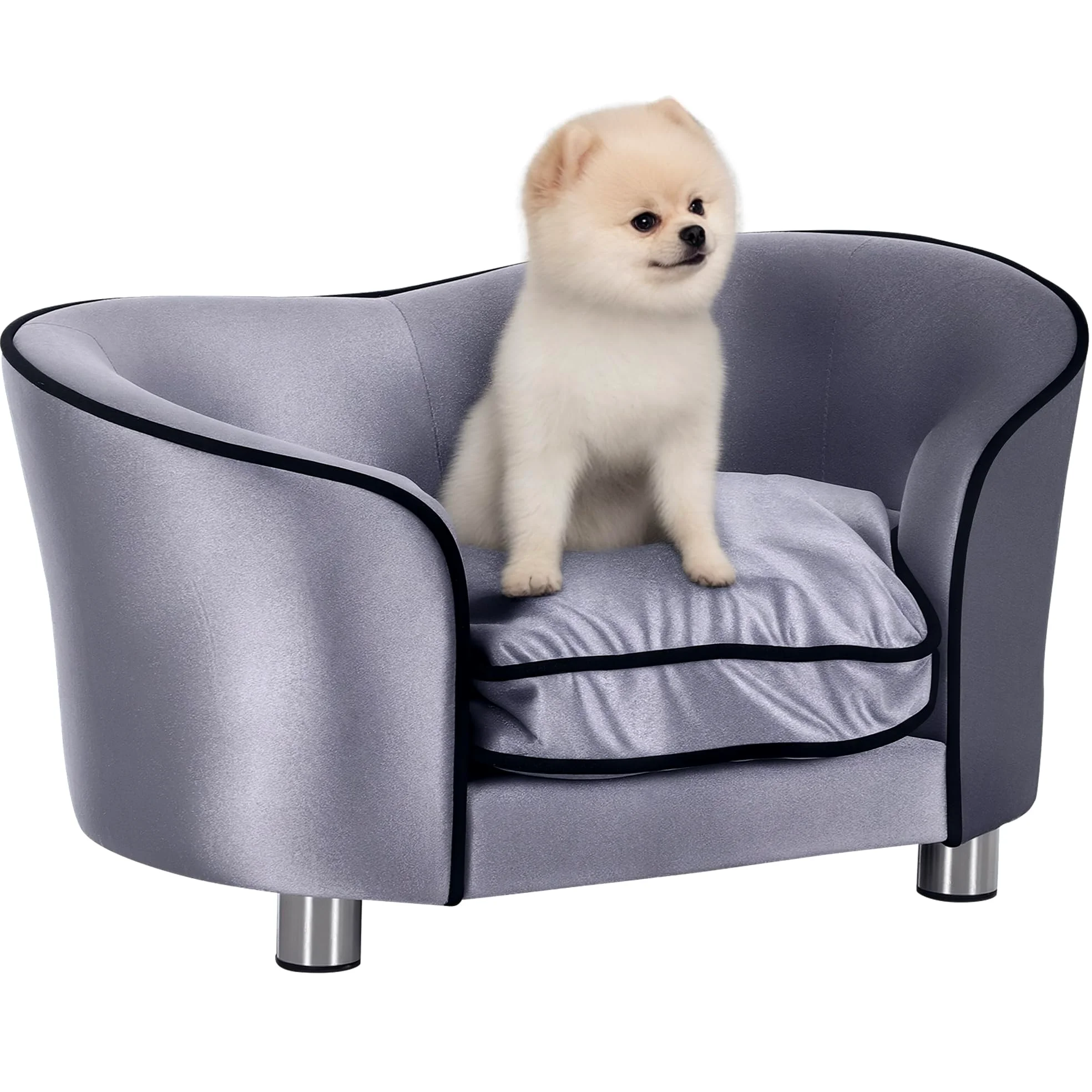 PawHut D04-016, divanetto di lusso per cani e gatti, con cuscino, per riposare, colore grigio.