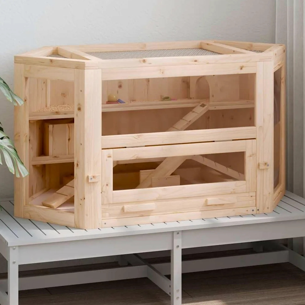 Generico Gabbia per Criceti 80x40x43 cm in Legno Massello di Abete,Habitat/Gabbie Piccoli Animali