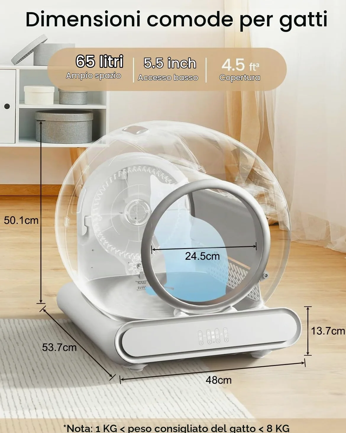 Lettiera Gatto Autopulente Grande 65L, Controllo APP Wi-Fi, Lettiera Automatica Intelligente per Gatti Multipli, Sicurezza Anti-Incastro, Silenziosa, Controllo Professionale Odori per Chat