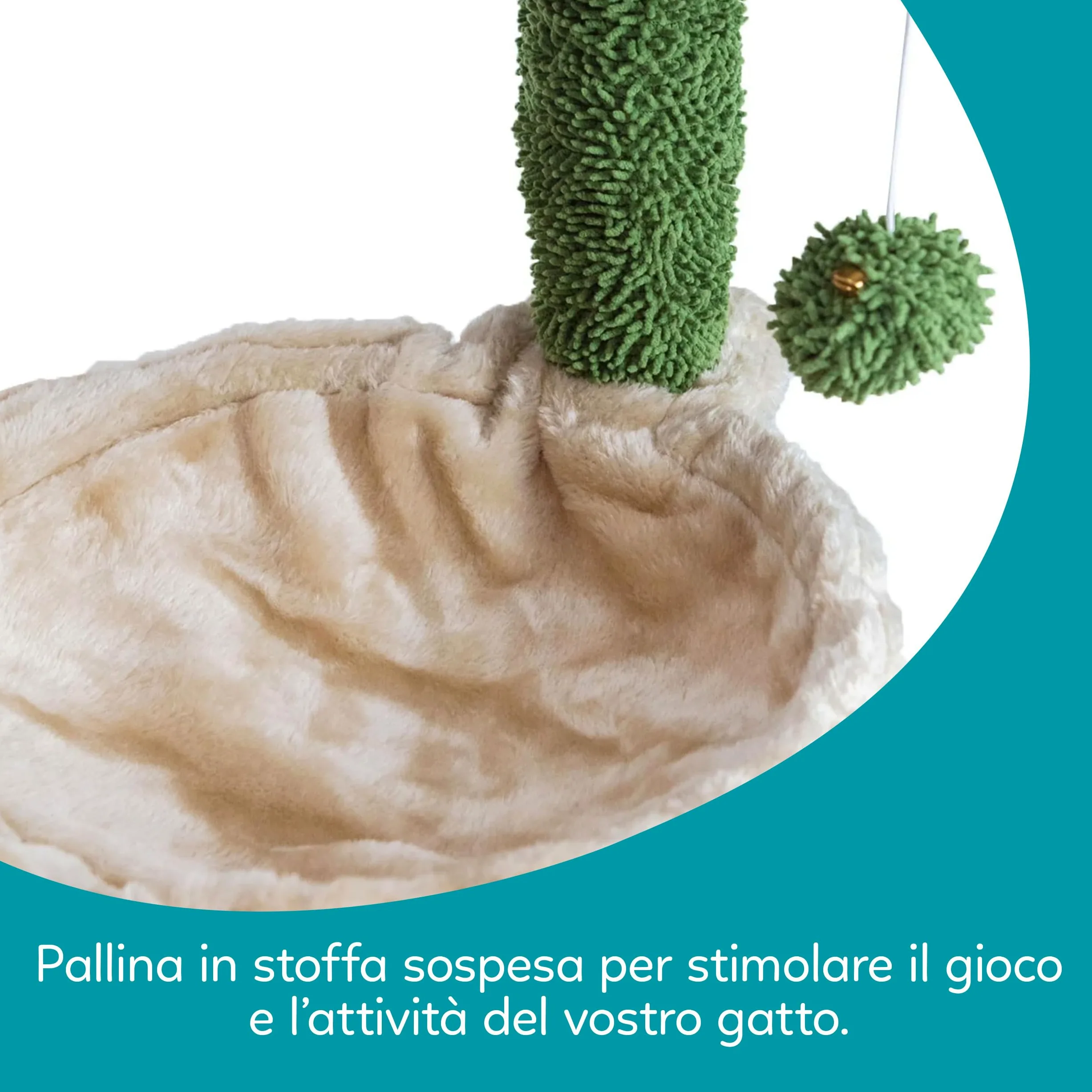 Aqpet Tiragraffi con Cuccia e Amaca in Sisal e tessuto, Alto 75 cm per il massimo divertimento del tuo gatto, Colore Beige/Verde
