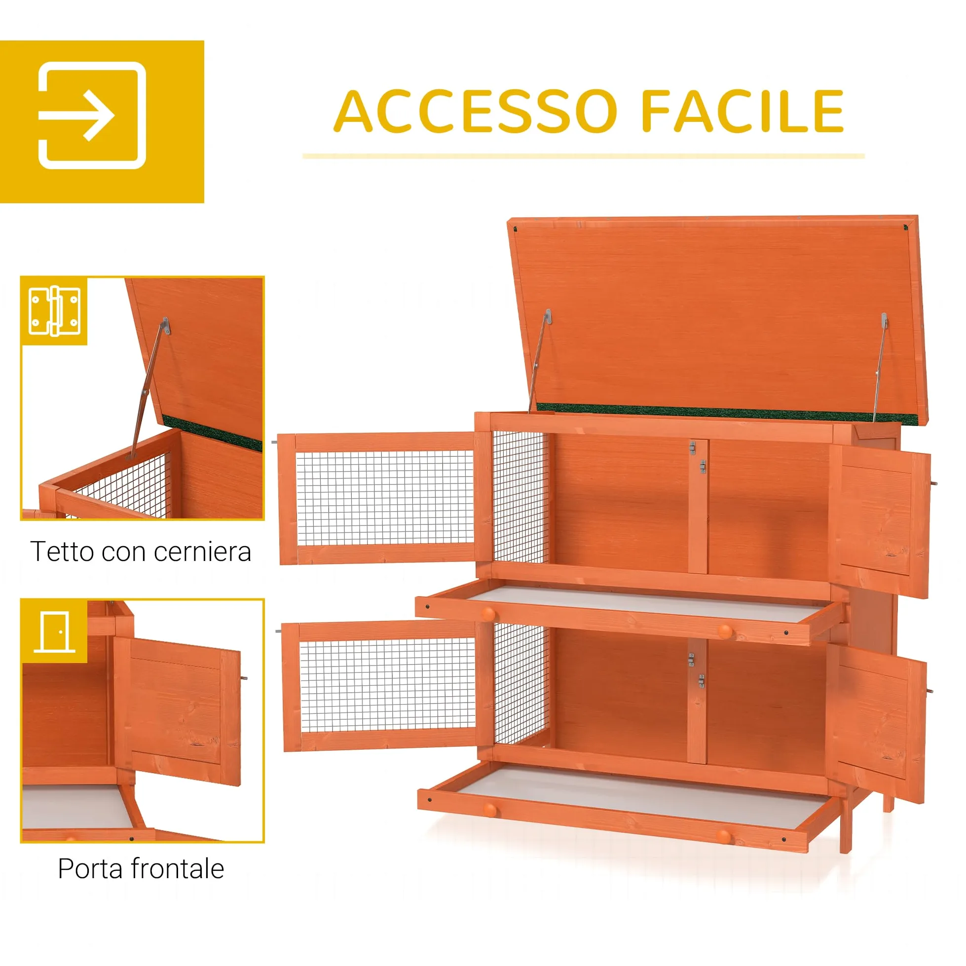 PawHut Gabbia per Conigli Conigliera da Esterno in Legno di Abete, 90x45x90cm