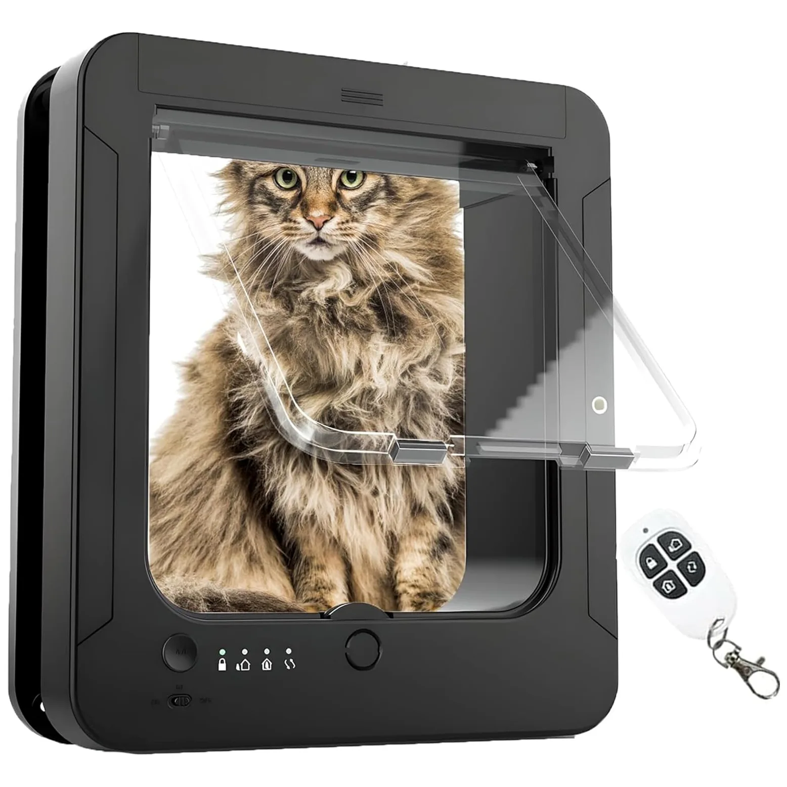 Porta di Gatto Intelligente, Lembo di Gatto Microchip, con 2 Collari di Sensori E 1 Telecomando, Dimensione di Apertura: 7,7 * 8,3 in, per Gatto, Cucciolo Black
