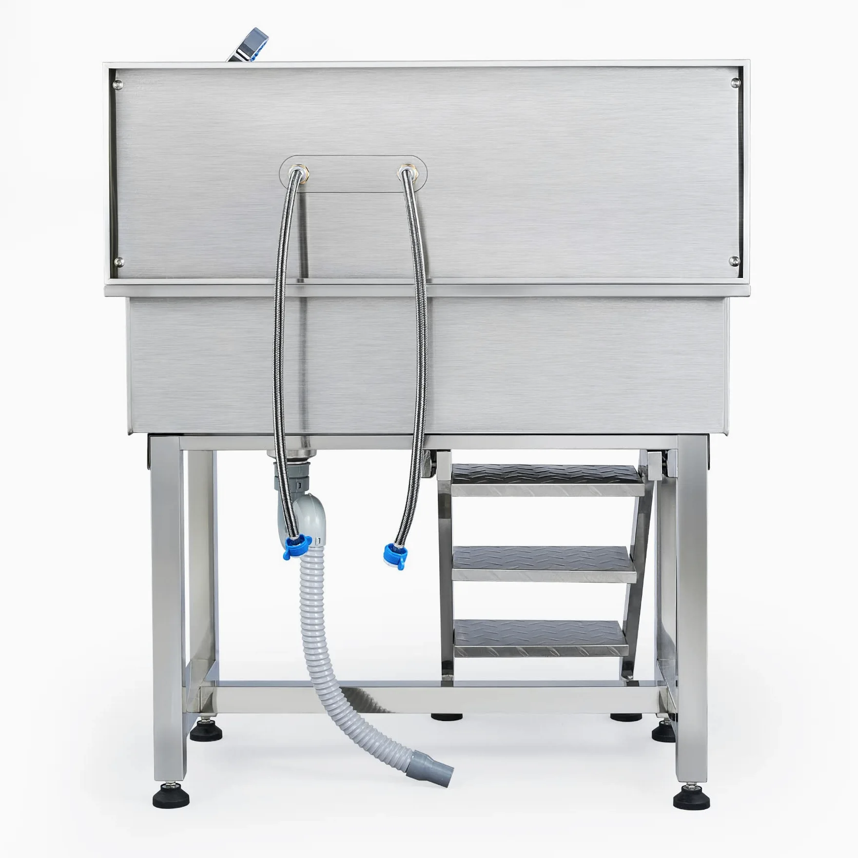 CO-Z 86 cm Vasca da Bagno per Cani in Acciaio Inossidabile, Vasca Toelettatura Professionale per Animali Domestici capacità 80 kg, Vasca Doccia per Toelettatura con Scale Porta Scorrevole Rubinetto
