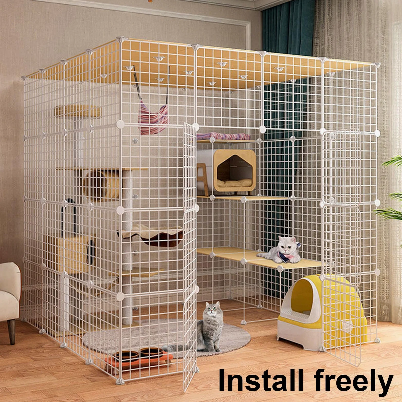 Gabbia per gatti extra large, in filo metallico staccabile, per 1-3 gatti, spaziosa e sicura, per uso interno, facile da montare e pulire