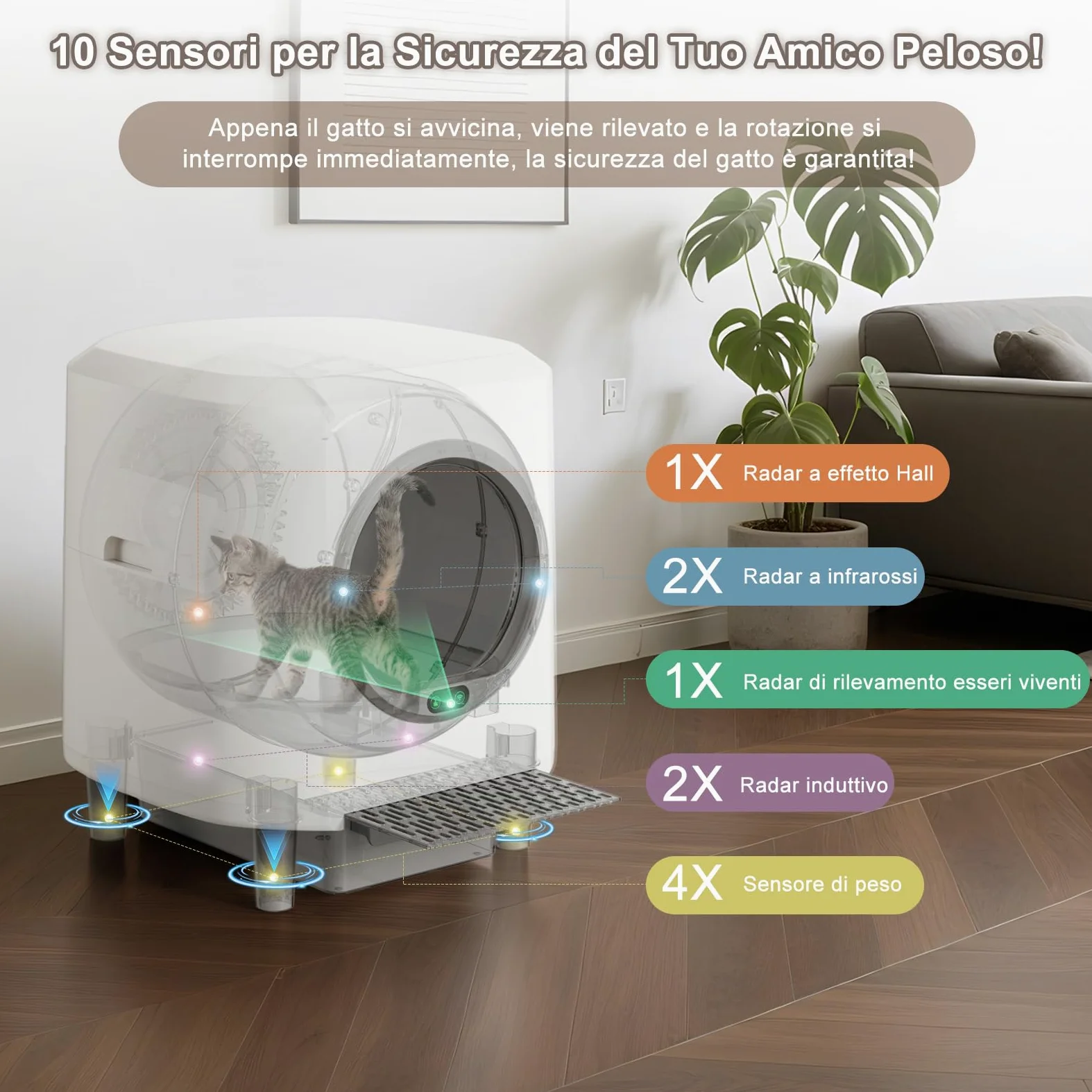 Lettiera Gatto Autopulente Silenziosa, Anti-Perdite/Schiacciamento/Odore, Lettiera Automatica Wifi per Gatti con APP, 90L Per Più Gatti, Svuotamento Con Un Solo Tasto, Facile da Pulire