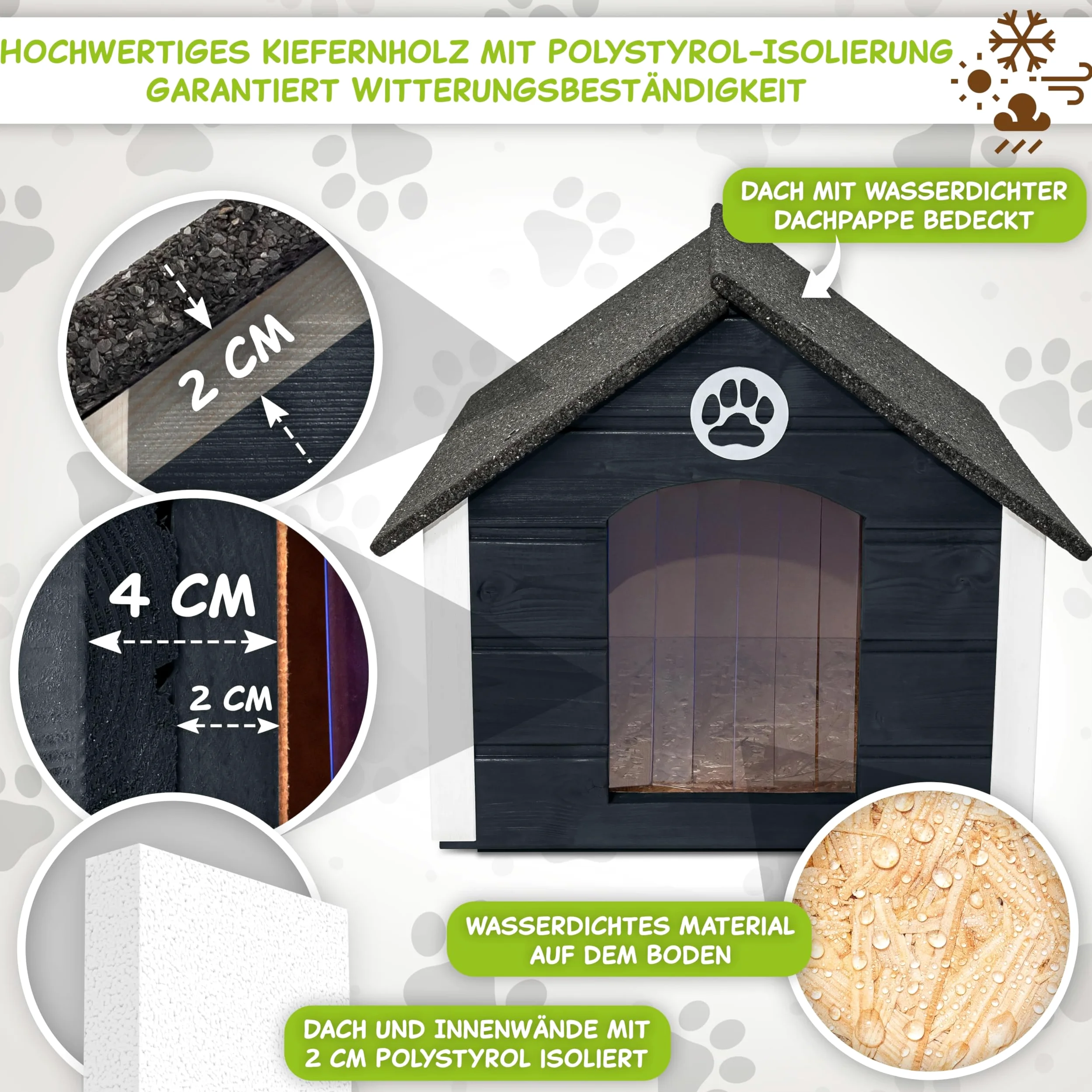 Outentin Cuccia Per Cani Da Esterno Isolata - Casa Per Cani Di Taglia Grande Invernale e Impermeabile - Cuccia Per Esterni con Tetto Inclinato - Villa Moderna e Robusta - 103 x 90 x 70 cm - Grigio