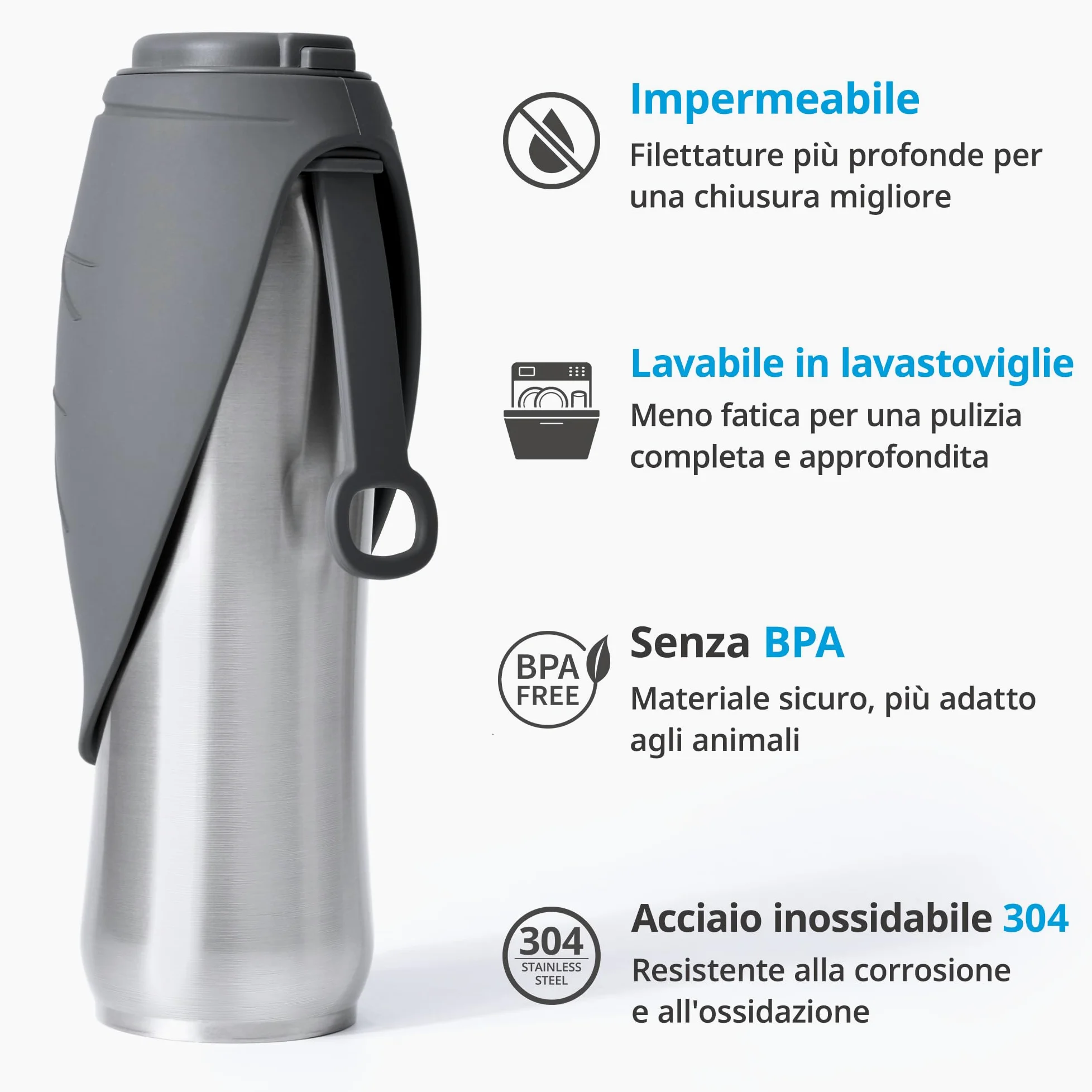 Borraccia Termica per Cani, 750 ml, Doppia Parete, per Passeggiate | 12 h caliente & 24 h frío, Cuenco plegable de silicona, Antifugas, Acero inox 304, Sin BPA, Para perros de todos los tamaños