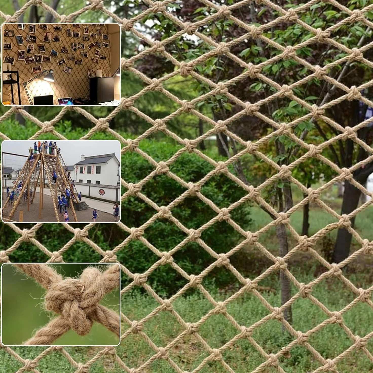 Corda di iuta di sicurezza e rete decorativa per bambini e animali domestici, corda versatile e di protezione da 8 mm, rete di sicurezza per bambini, dimensioni 4 x 9 m, per uso interno ed esterno